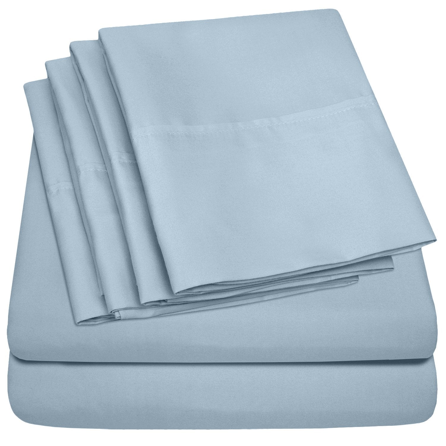Deluxe 6-Piece Bed Sheet Set (Misty Blue) - Folded