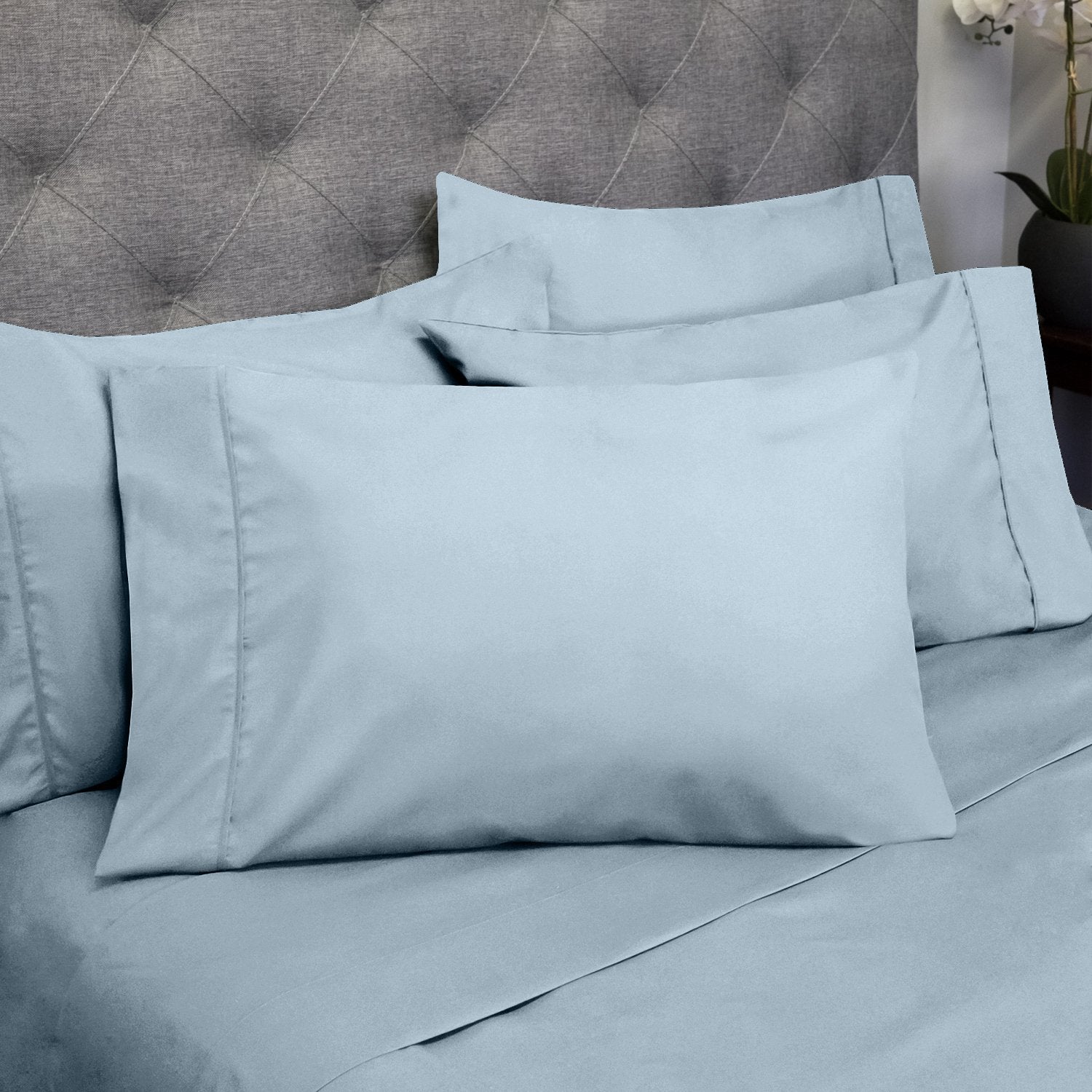 Deluxe 6-Piece Bed Sheet Set (Misty Blue) - Pillowcases