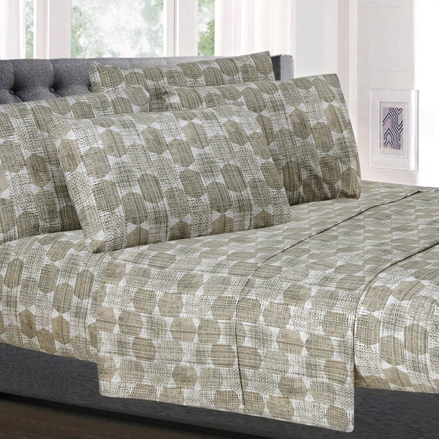 Deluxe 6-Piece Bed Sheet Set (Monaco Taupe) - Bed