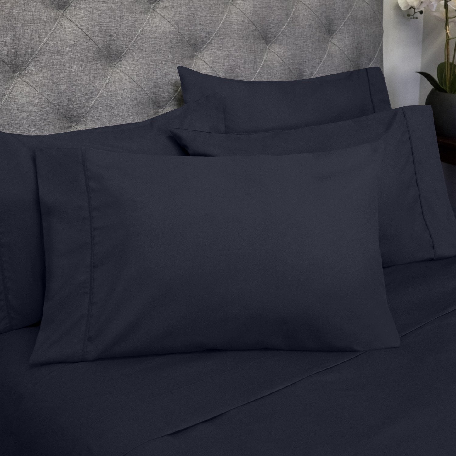Deluxe 6-Piece Bed Sheet Set (Navy) - Pillowcases