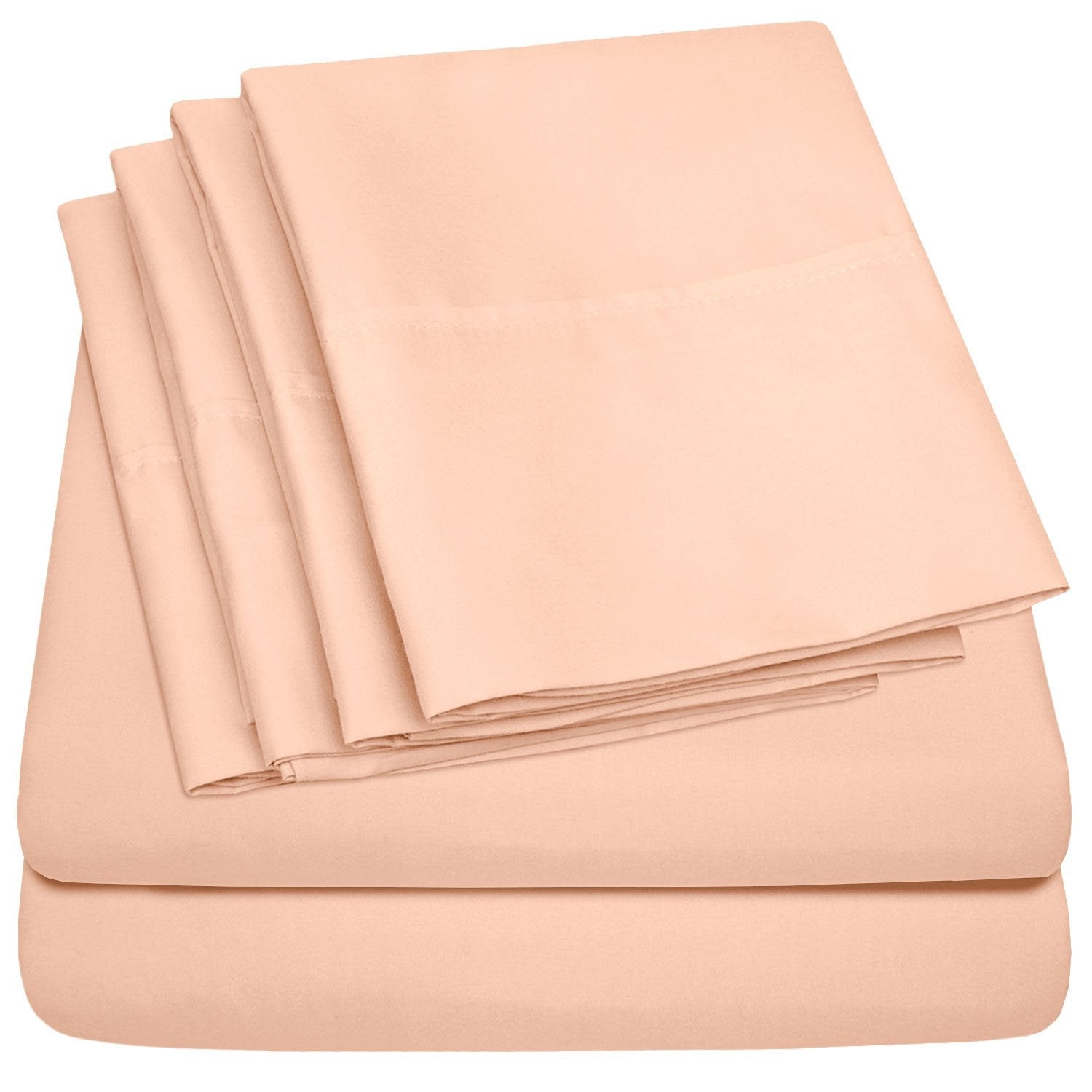 Deluxe 6-Piece Bed Sheet Set (Peach) - Folded