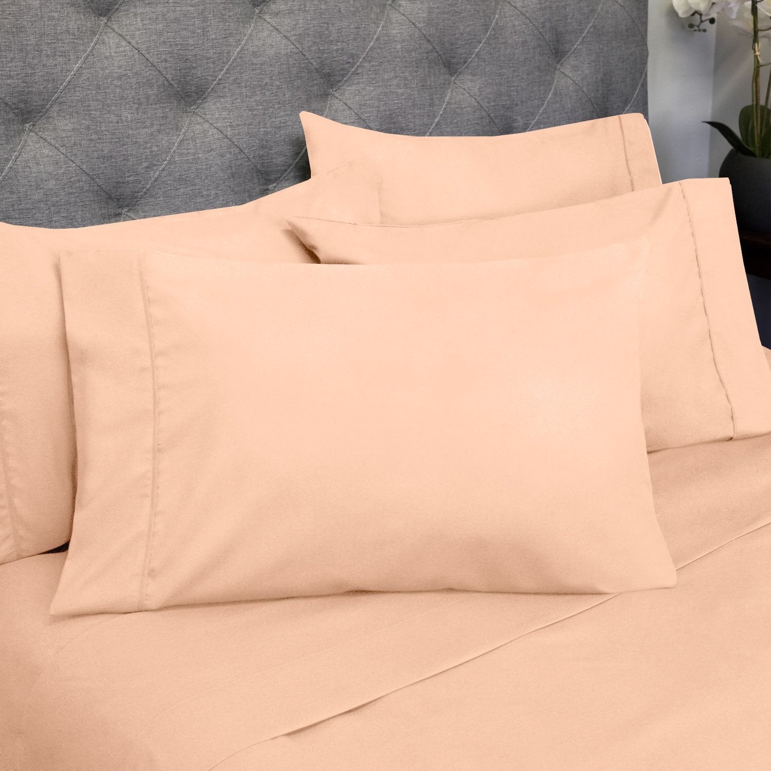 Deluxe 6-Piece Bed Sheet Set (Peach) - Pillowcases