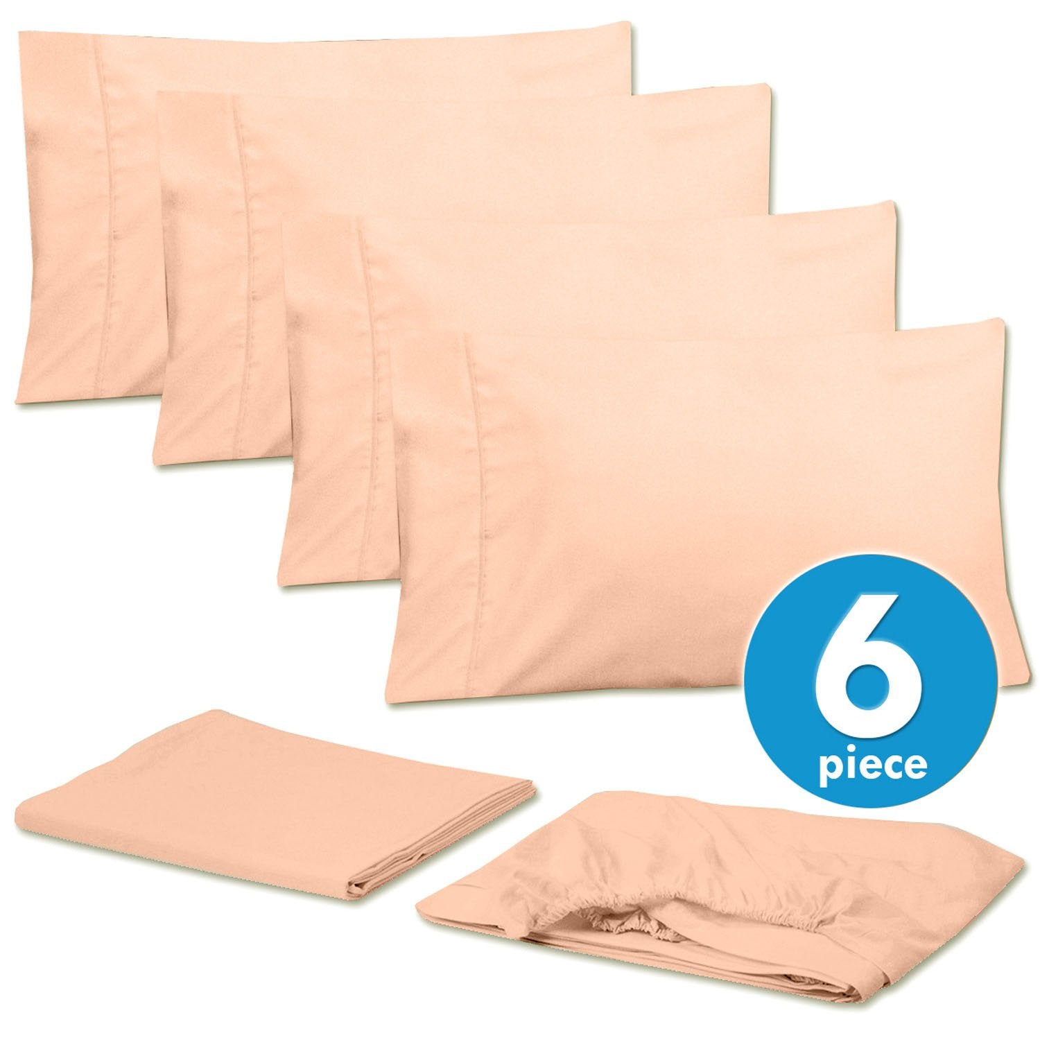 Deluxe 6-Piece Bed Sheet Set (Peach) - Set