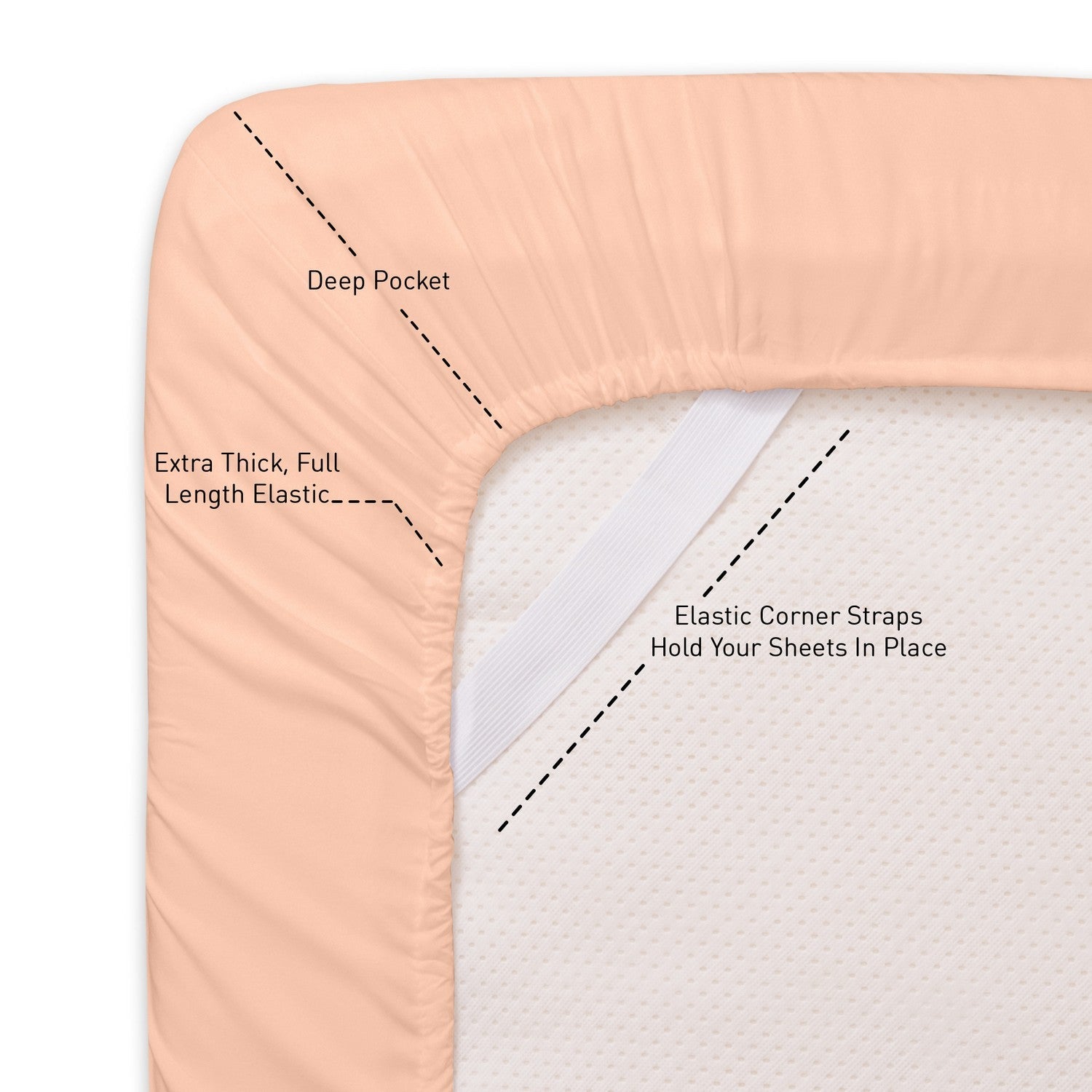 Deluxe 6-Piece Bed Sheet Set (Peach) - Straps
