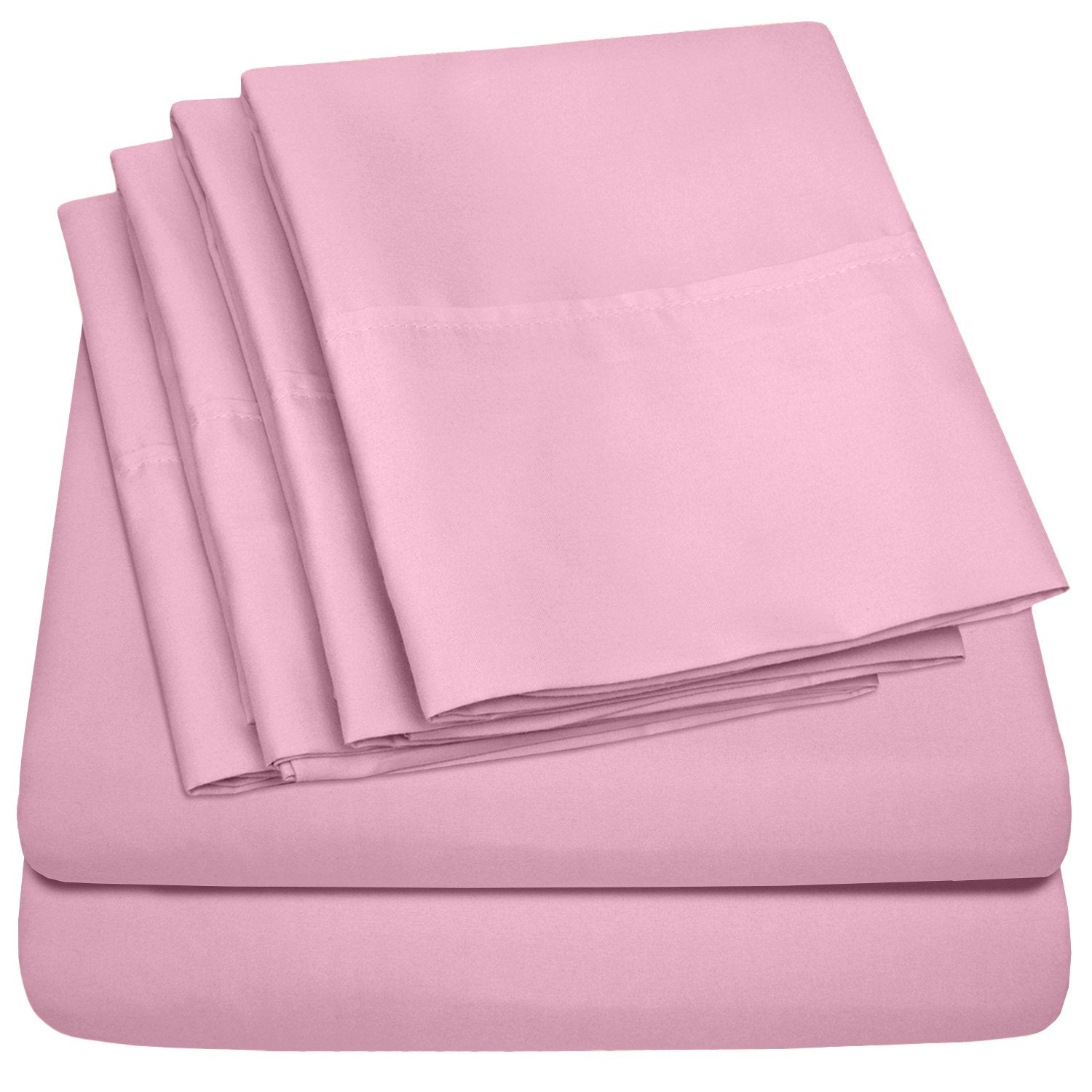 Deluxe 6-Piece Bed Sheet Set (Pink) - Folded