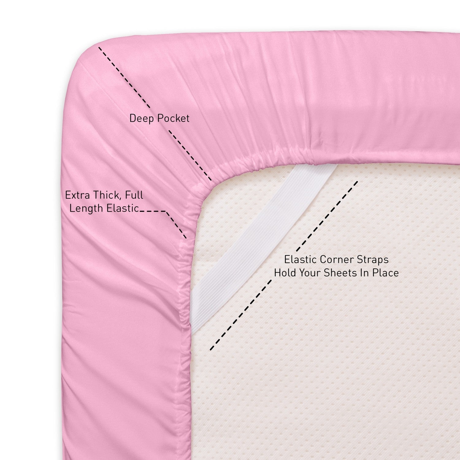 Deluxe 6-Piece Bed Sheet Set (Pink) - Straps