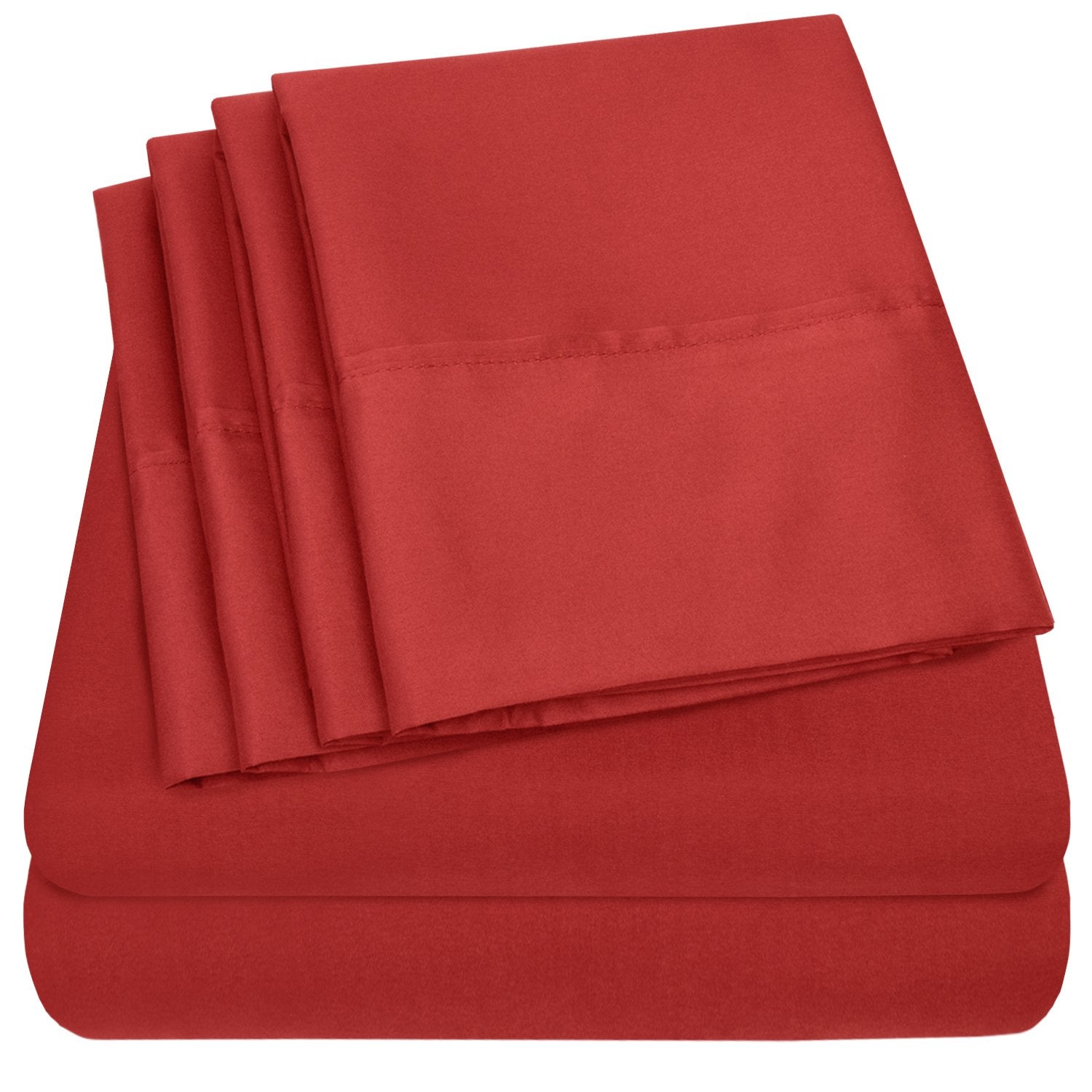 Deluxe 6-Piece Bed Sheet Set (Red) - Folded