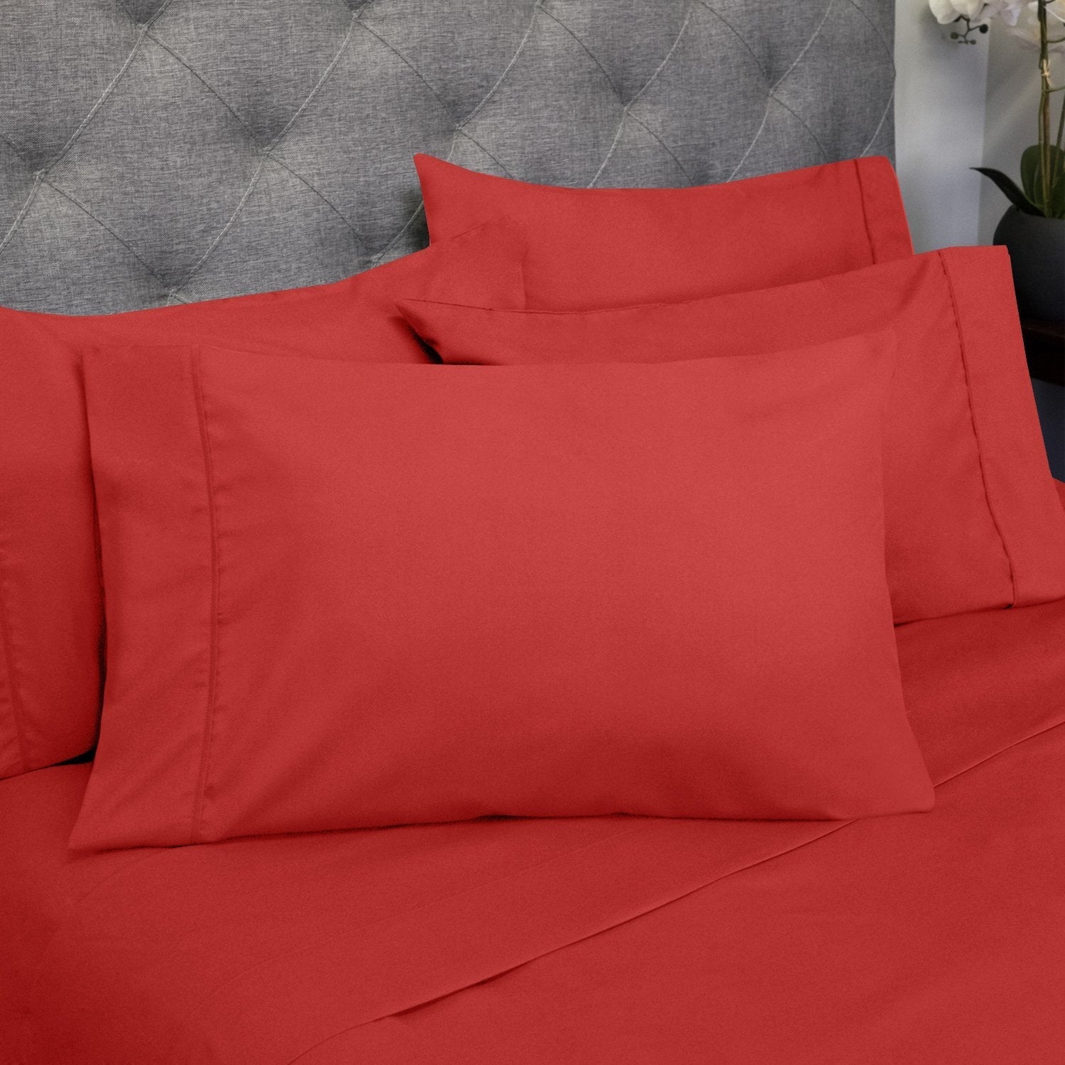 Deluxe 6-Piece Bed Sheet Set (Red) - Pillowcases