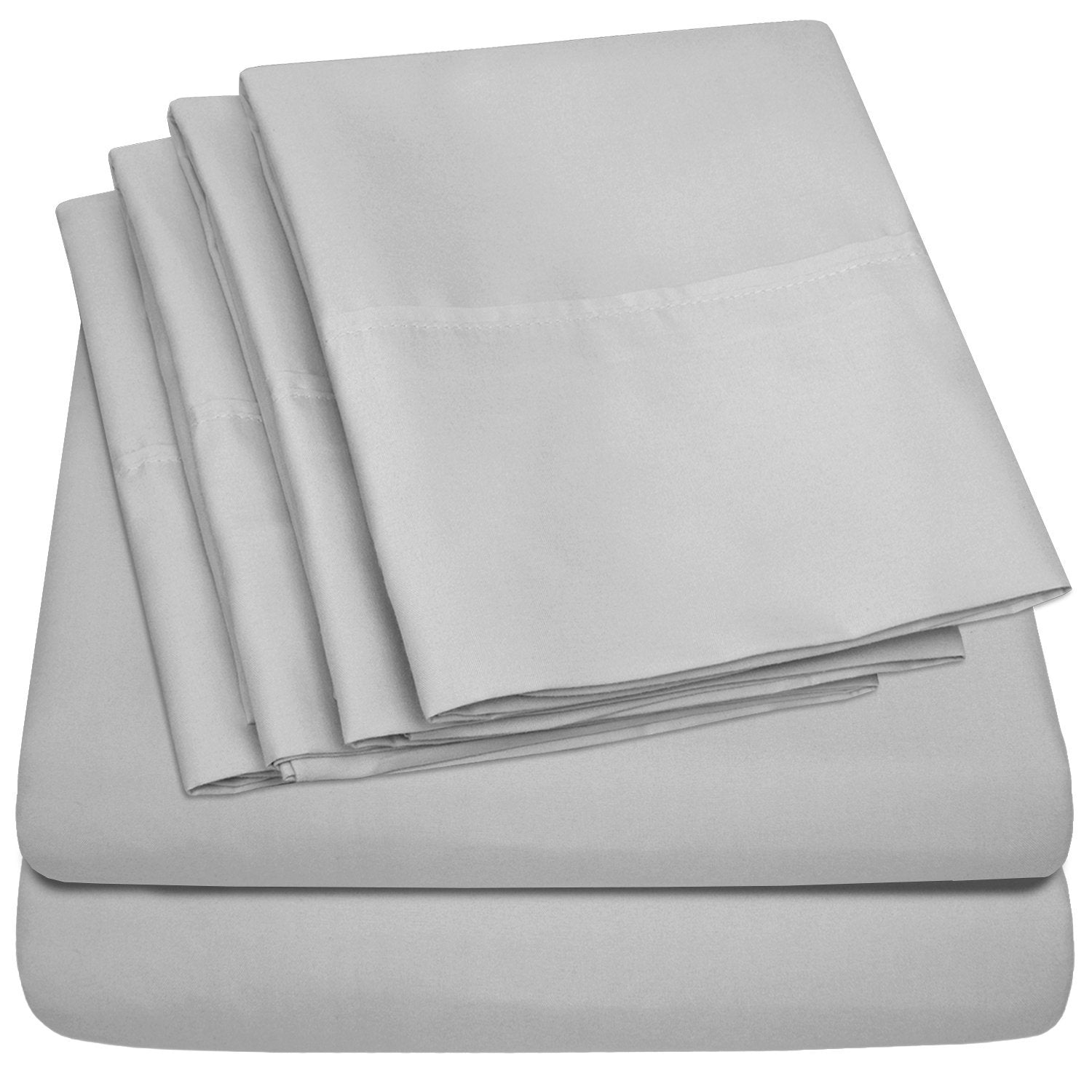 Deluxe 6-Piece Bed Sheet Set (Silver) - Folded