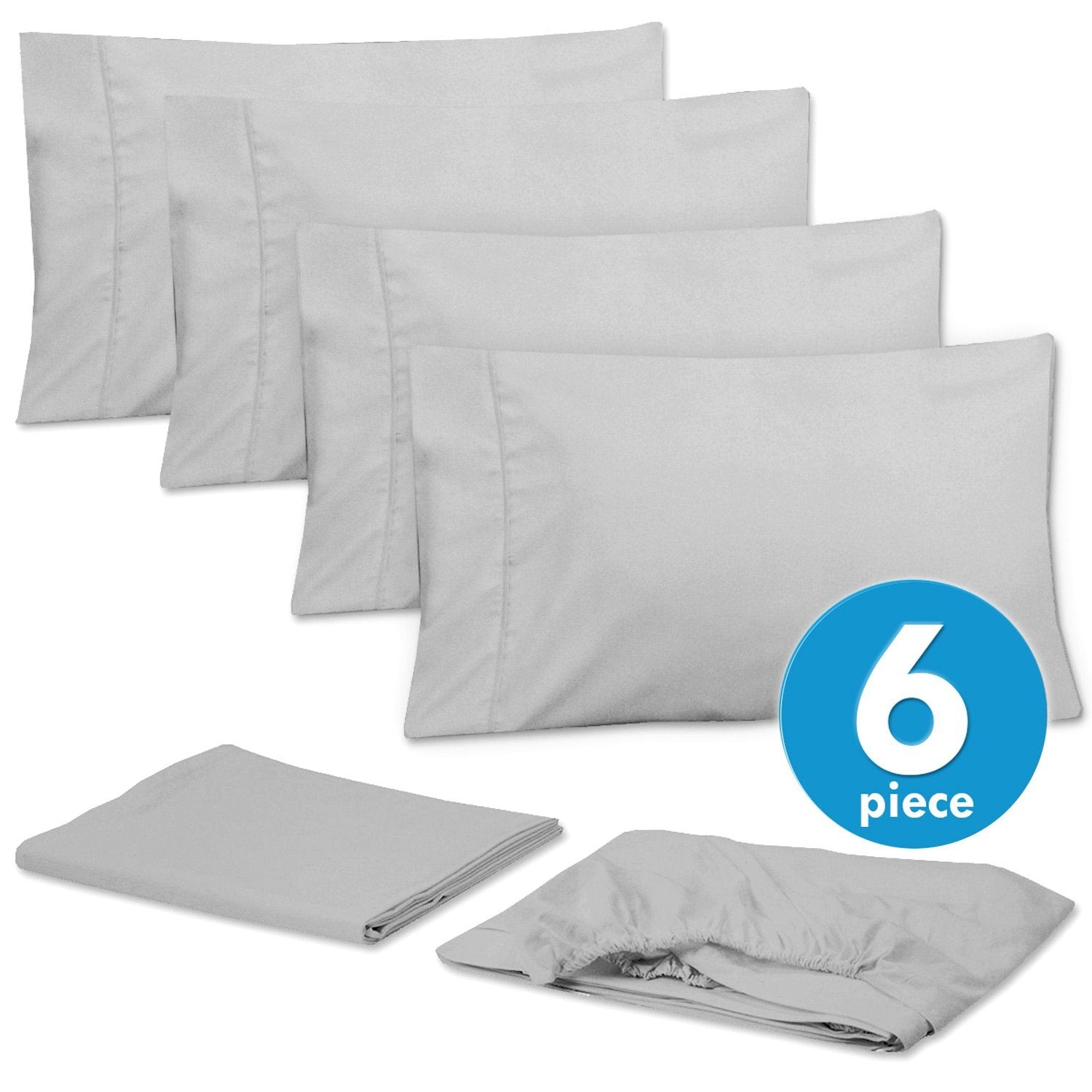 Deluxe 6-Piece Bed Sheet Set (Silver) - Set