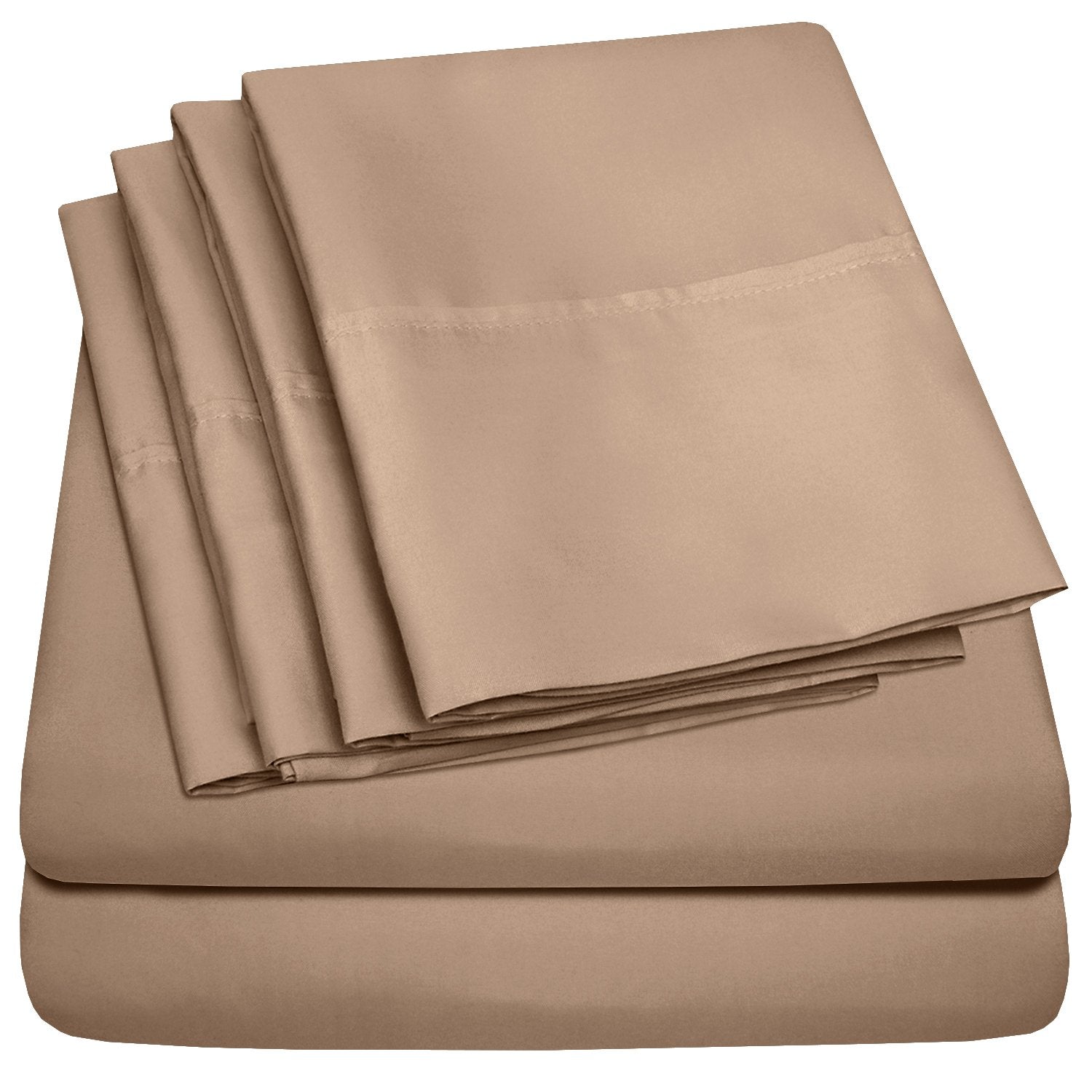 Deluxe 6-Piece Bed Sheet Set (Taupe) - Folded