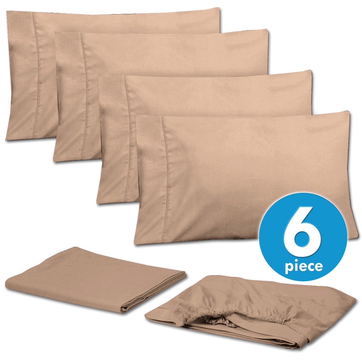 Deluxe 6-Piece Bed Sheet Set (Taupe) - Set