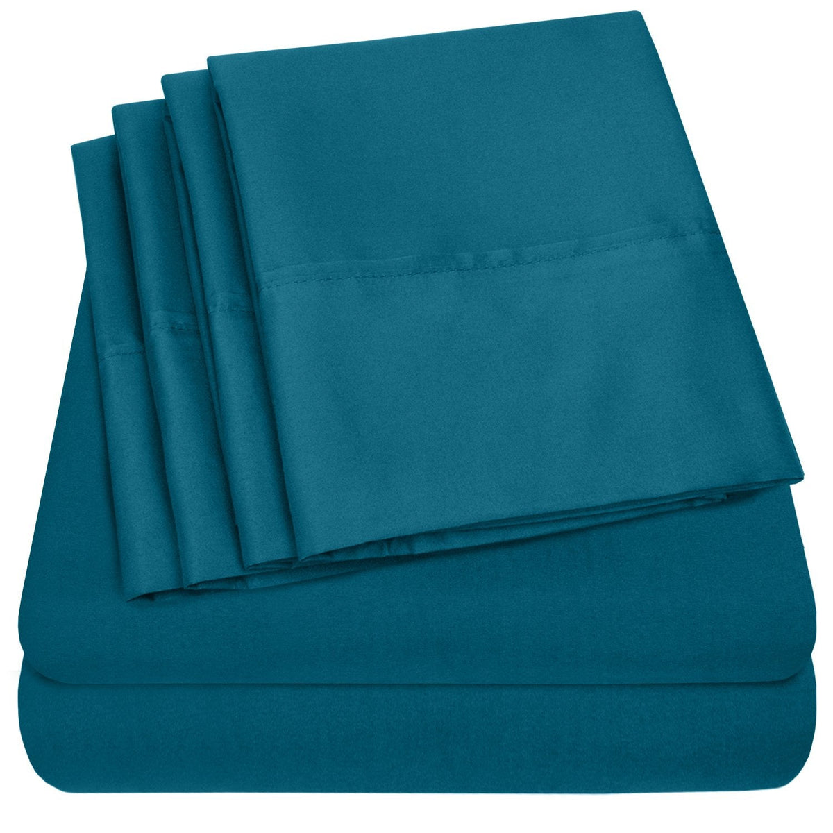 Deluxe 6-Piece Bed Sheet Set (Teal) - Folded
