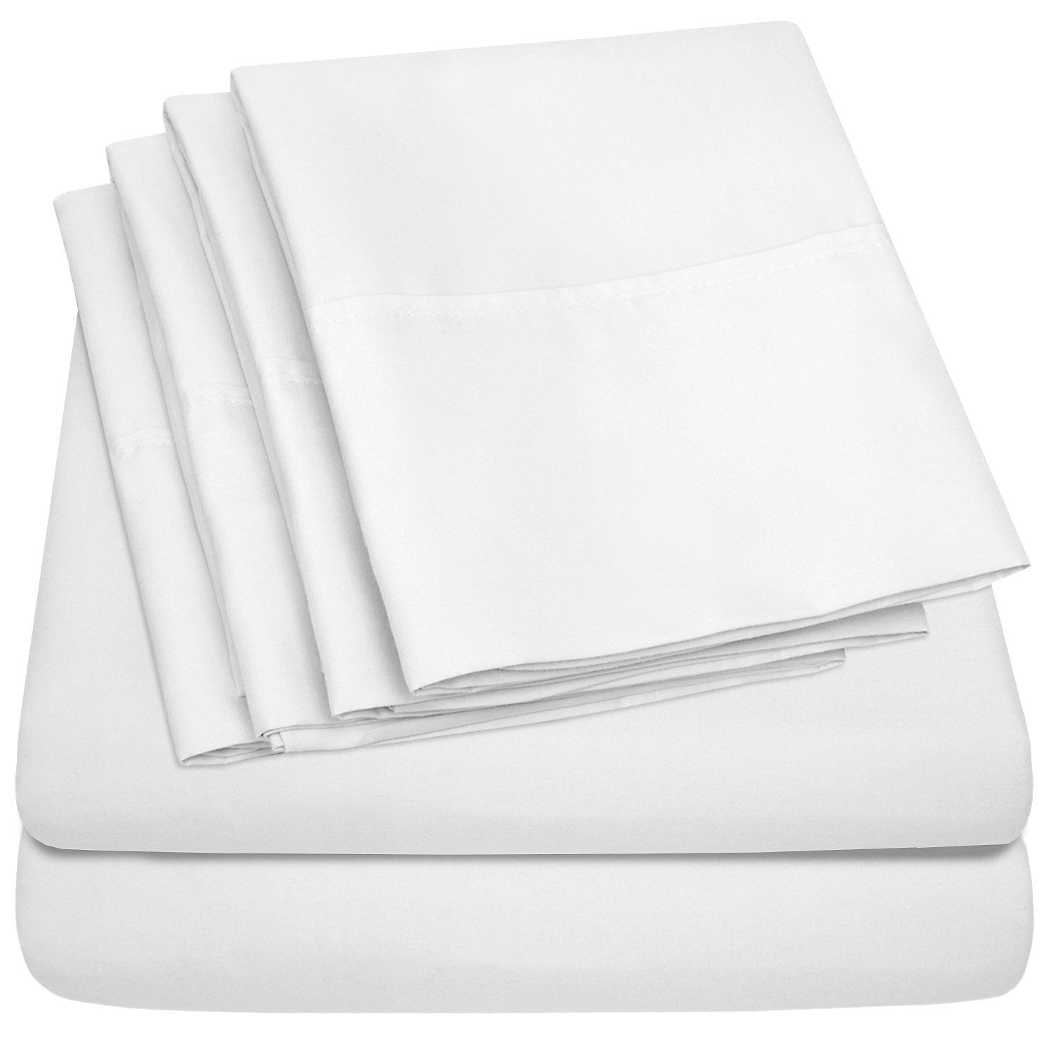 Deluxe 6-Piece Bed Sheet Set (White) - Folded