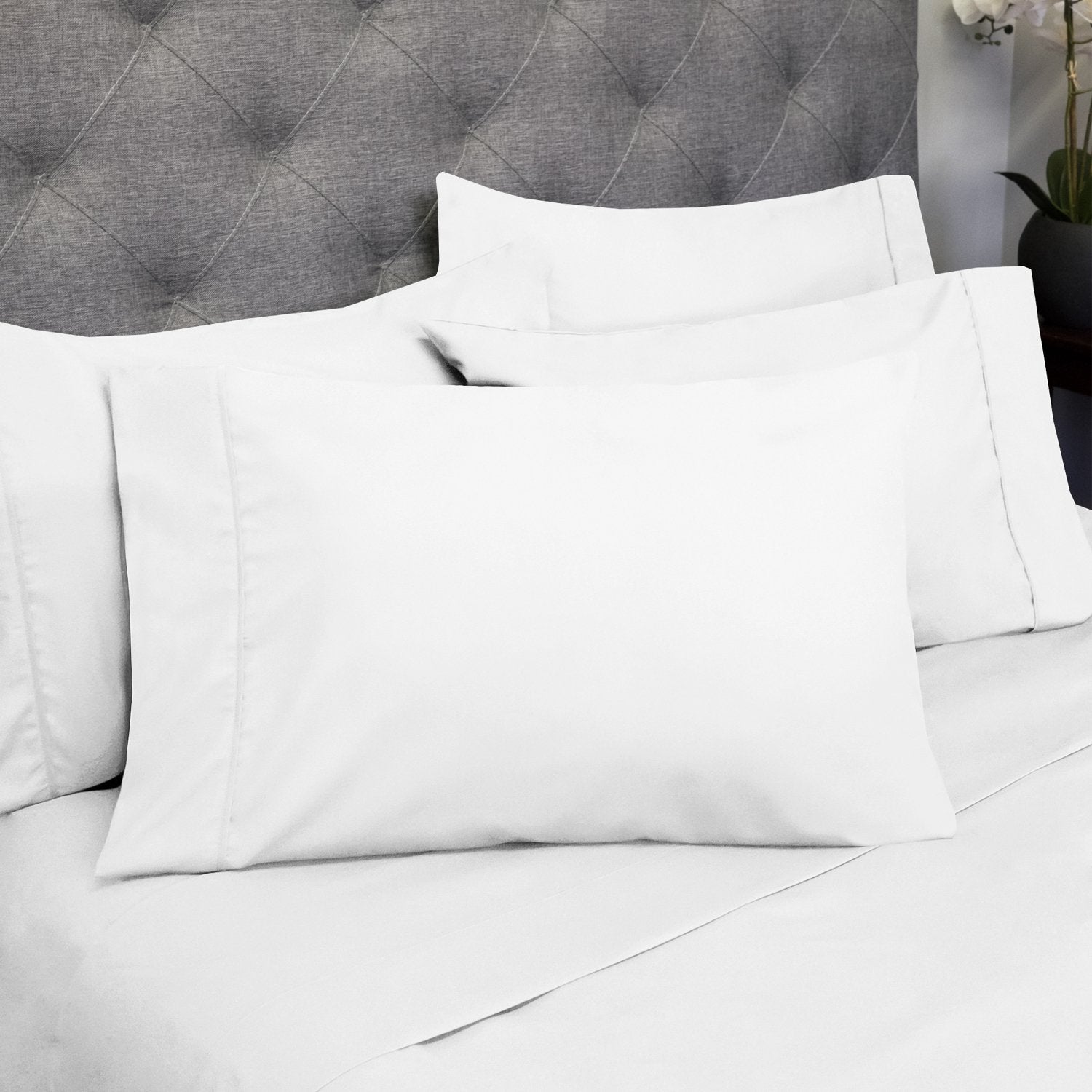 Deluxe 6-Piece Bed Sheet Set (White) - Pillowcases