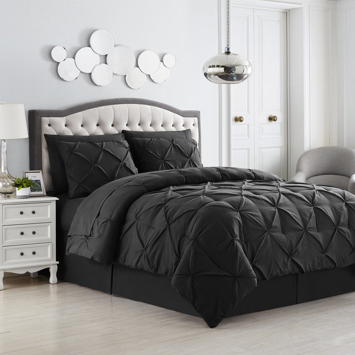 Pintuck 8-Piece Bed In A Bag Comforter Set Black - Bed