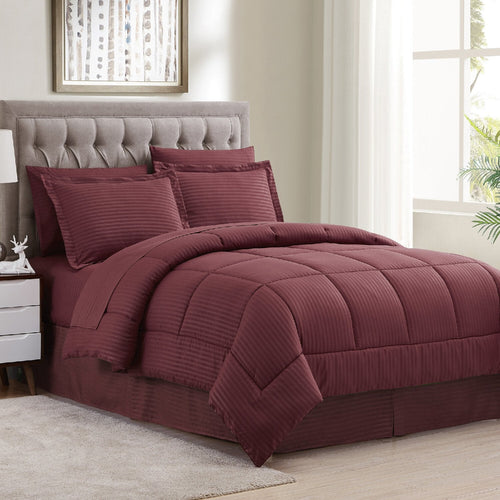 Dobby Stripe 8-Piece Bed In A Bag Comforter Set Burgundy - Bed