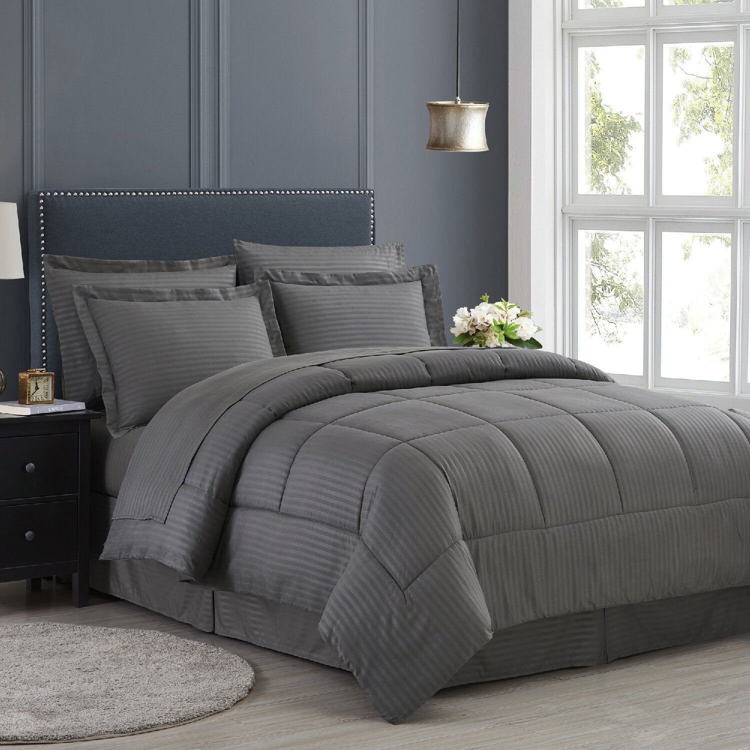 Dobby Stripe 8-Piece Bed In A Bag Comforter Set Gray - Bed