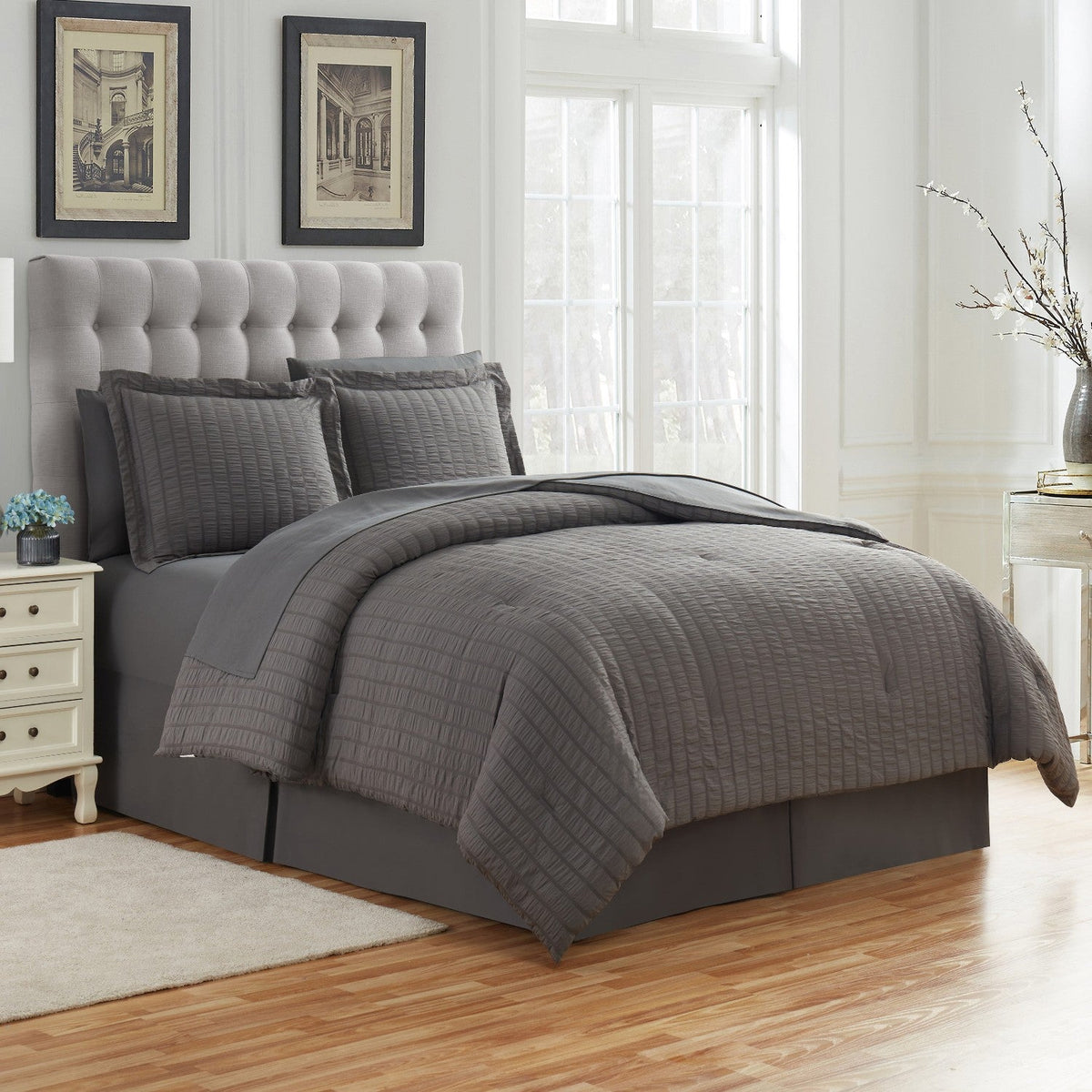 Seersucker 8-Piece Bed in a Bag Set Gray - Bed