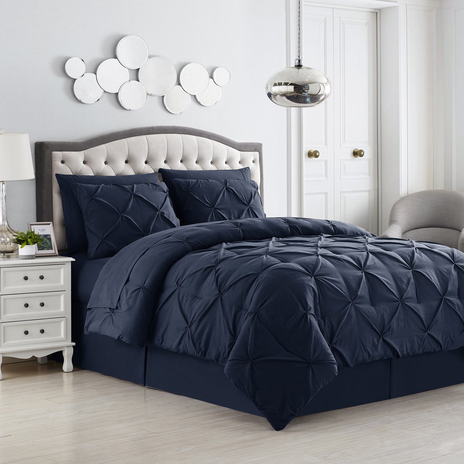 Pintuck 8-Piece Bed In A Bag Comforter Set Navy - Bed