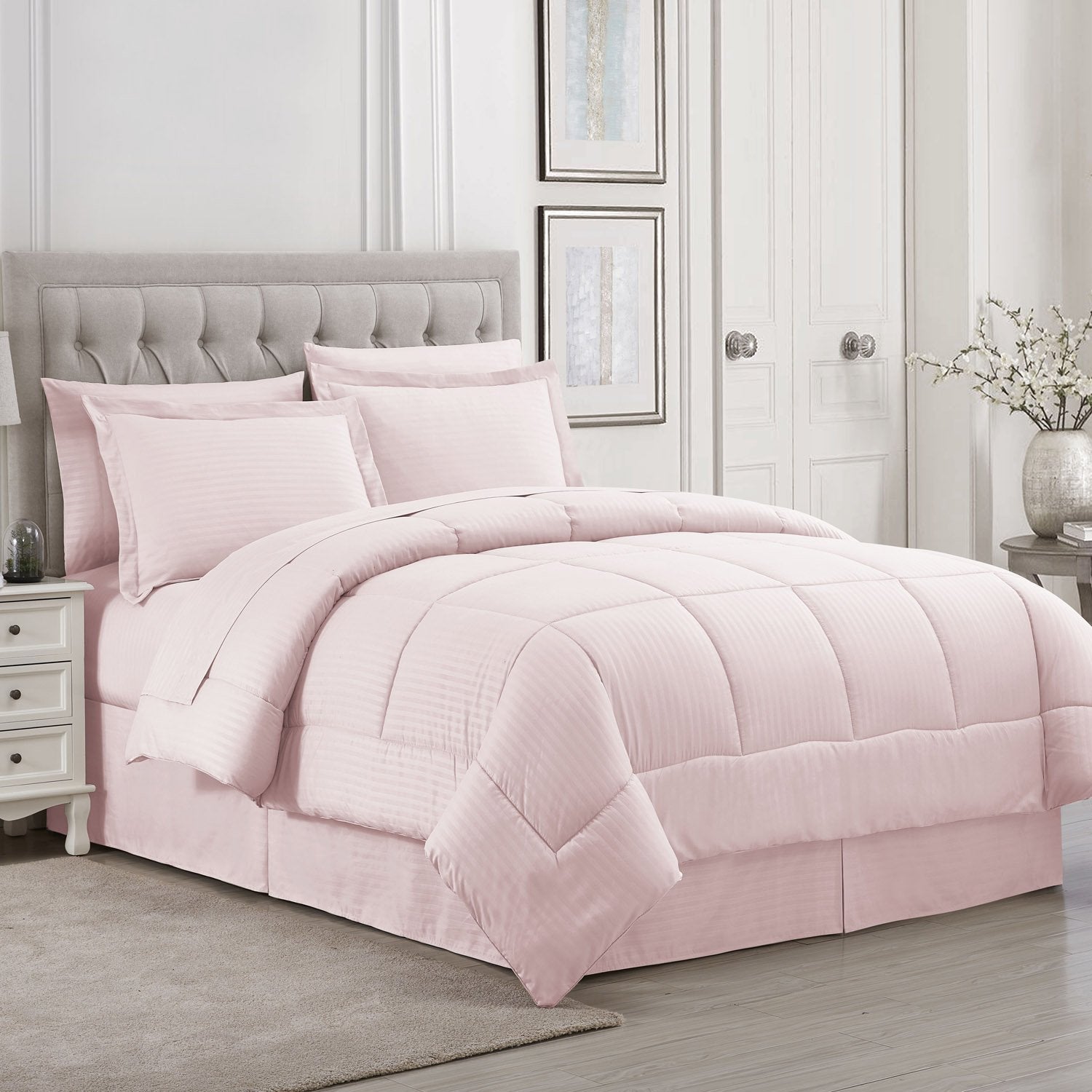 Dobby Stripe 8-Piece Bed In A Bag Comforter Set Pale Pink - Bed
