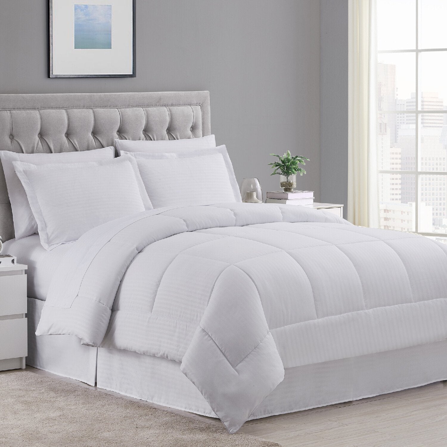 Dobby Stripe 8-Piece Bed In A Bag Comforter Set White - Bed