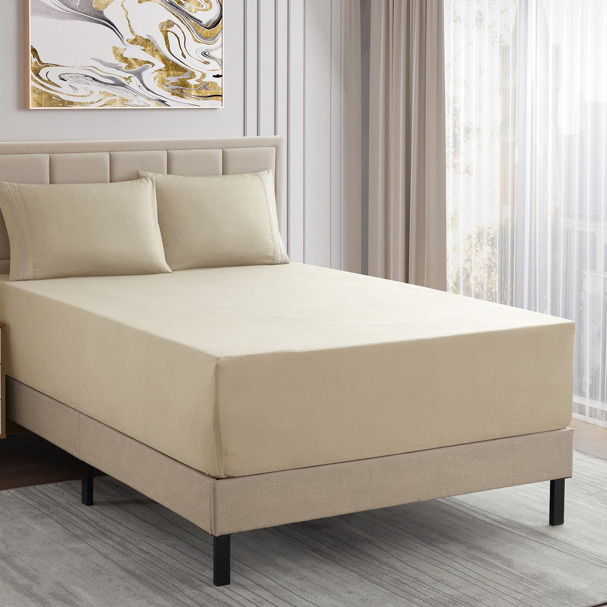 Extra Deep 4-Piece Bed Sheet Set Beige - Bed