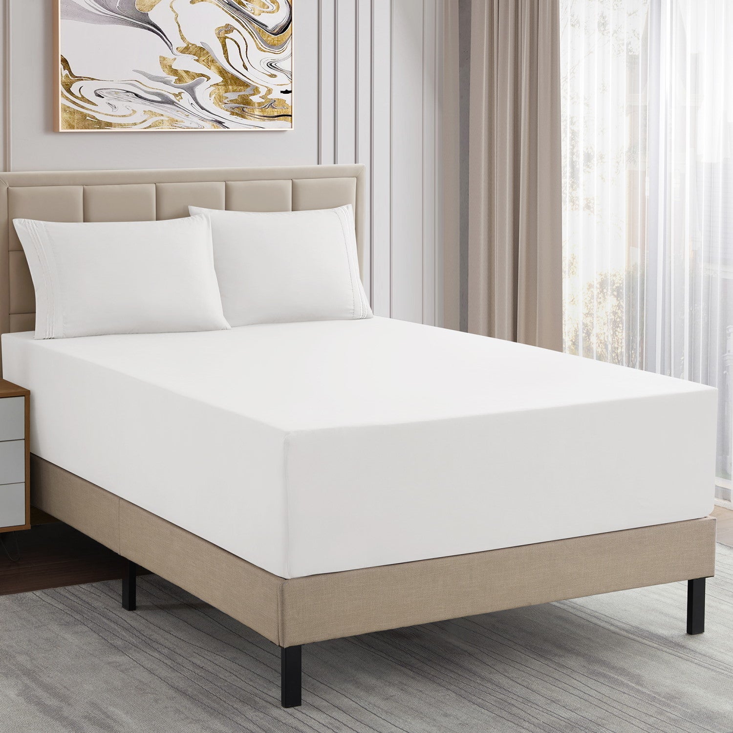 Extra Deep 4-Piece Bed Sheet Set Ivory - Bed