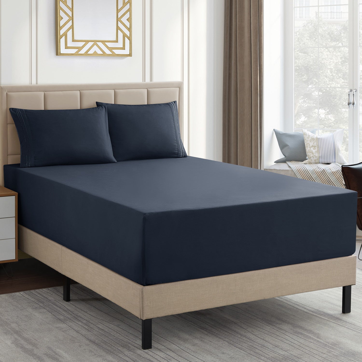 Extra Deep 4-Piece Bed Sheet Set Navy - Bed