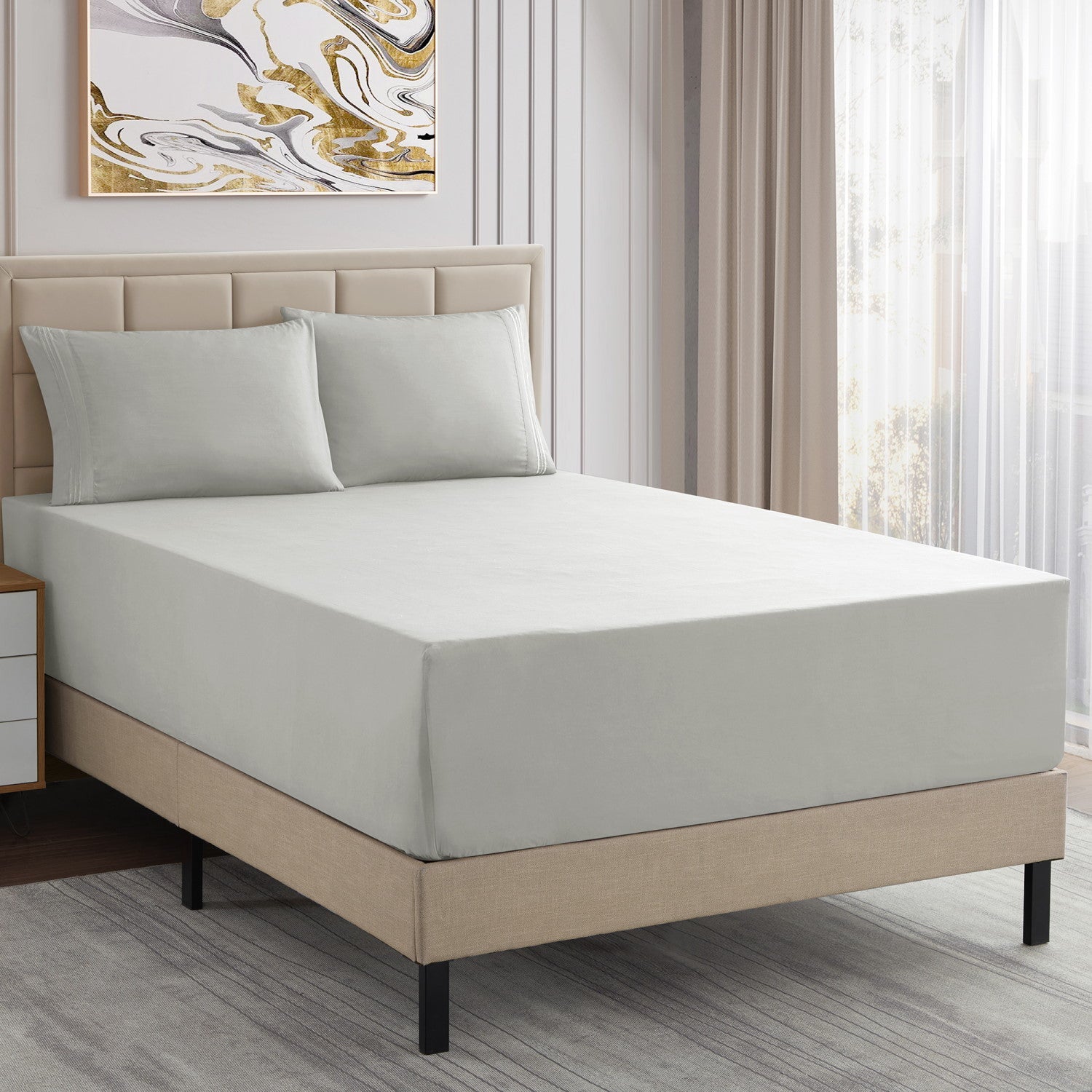 Extra Deep 4-Piece Bed Sheet Set Silver - Bed