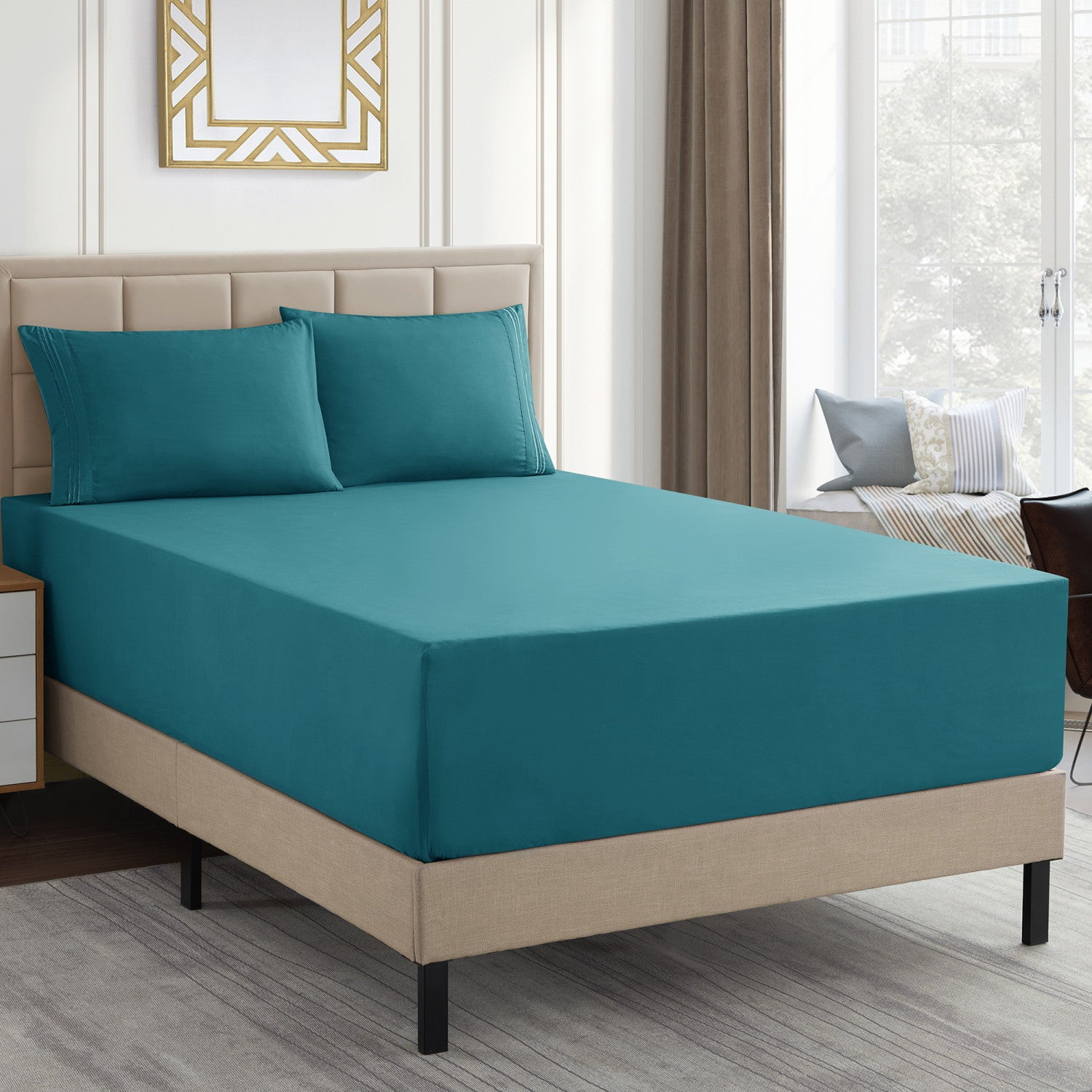 Extra Deep 4-Piece Bed Sheet Set Teal - Bed