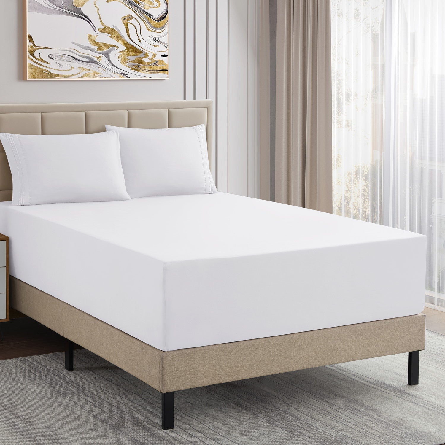 Extra Deep 4-Piece Bed Sheet Set White - Bed