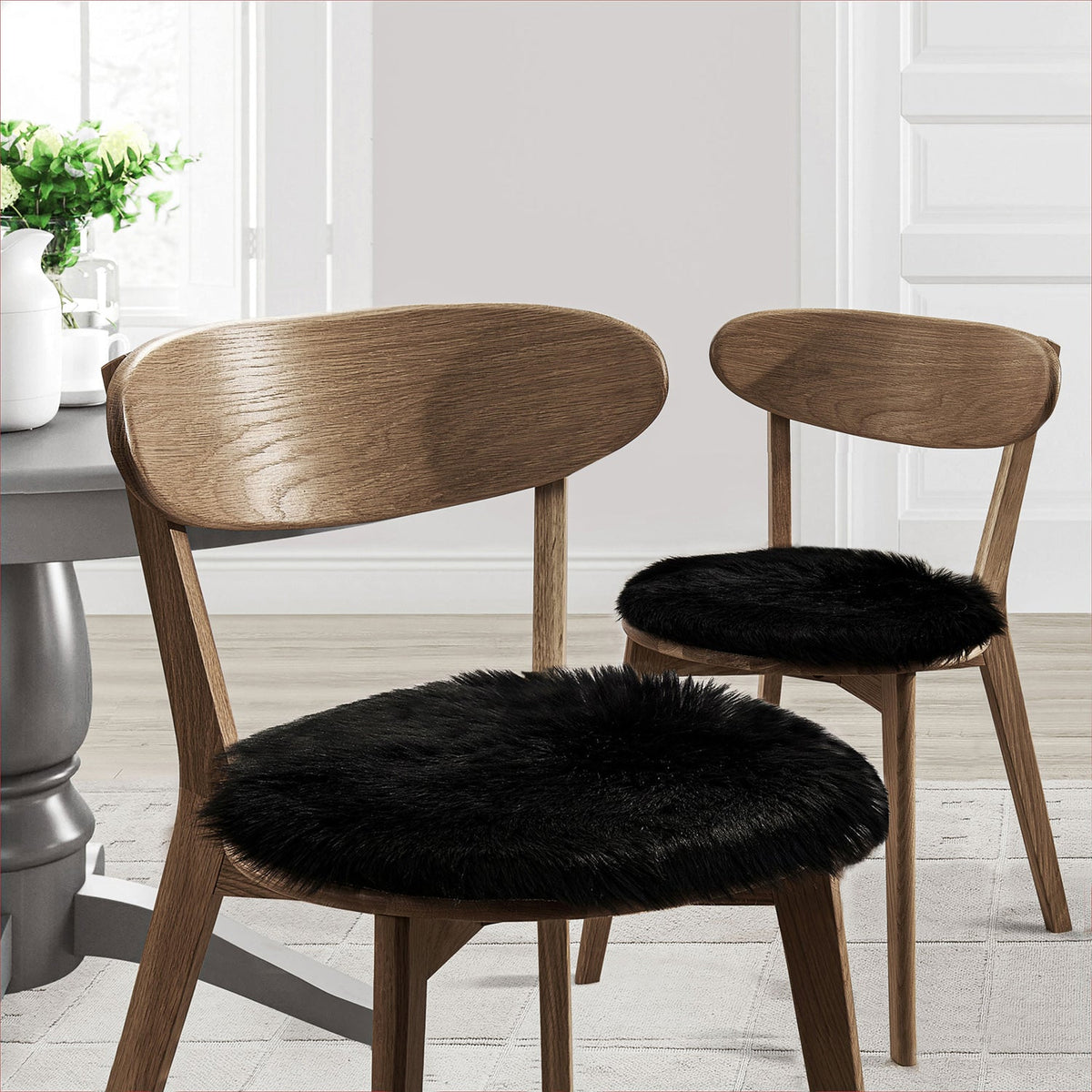 Faux Fur Chair Cushion Set Black - Lifestyle