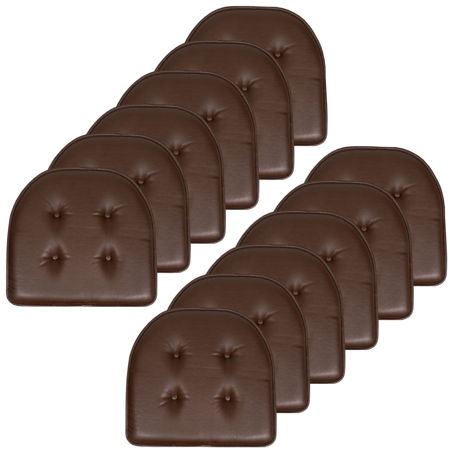 Faux Leather U Shape Chair Cushion Set Chocolate 12-Pack