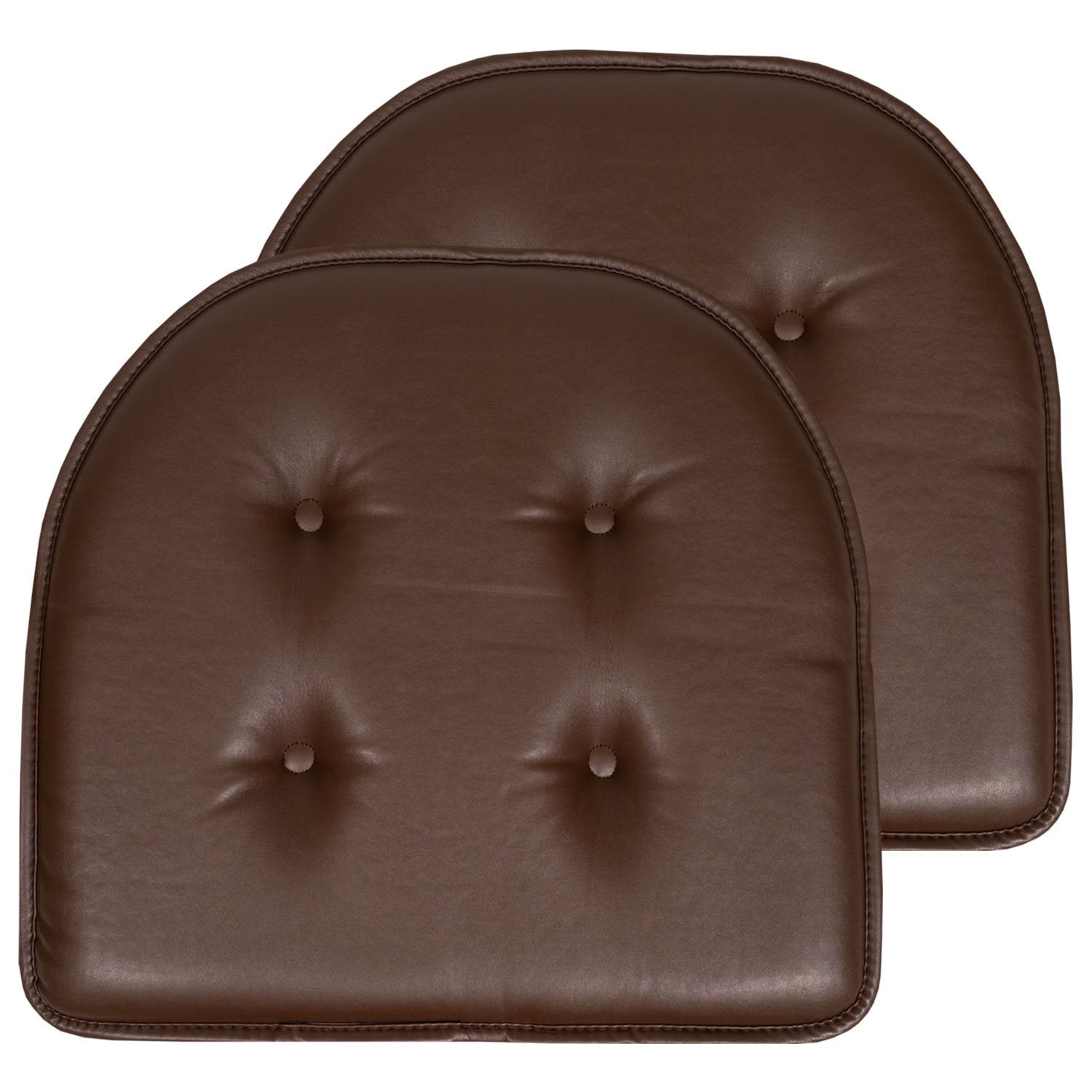 Faux Leather U Shape Chair Cushion Set Chocolate 2-Pack