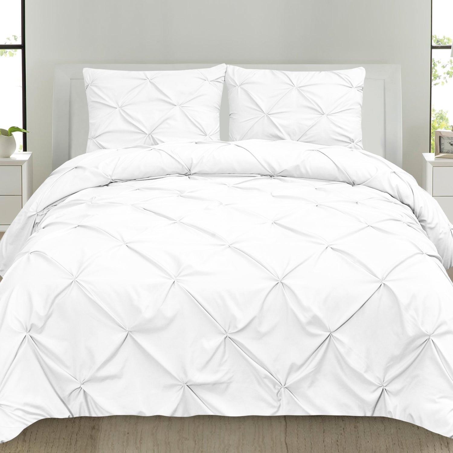 Hudson Pinch Pleat 3-Piece Duvet Set White - Bed