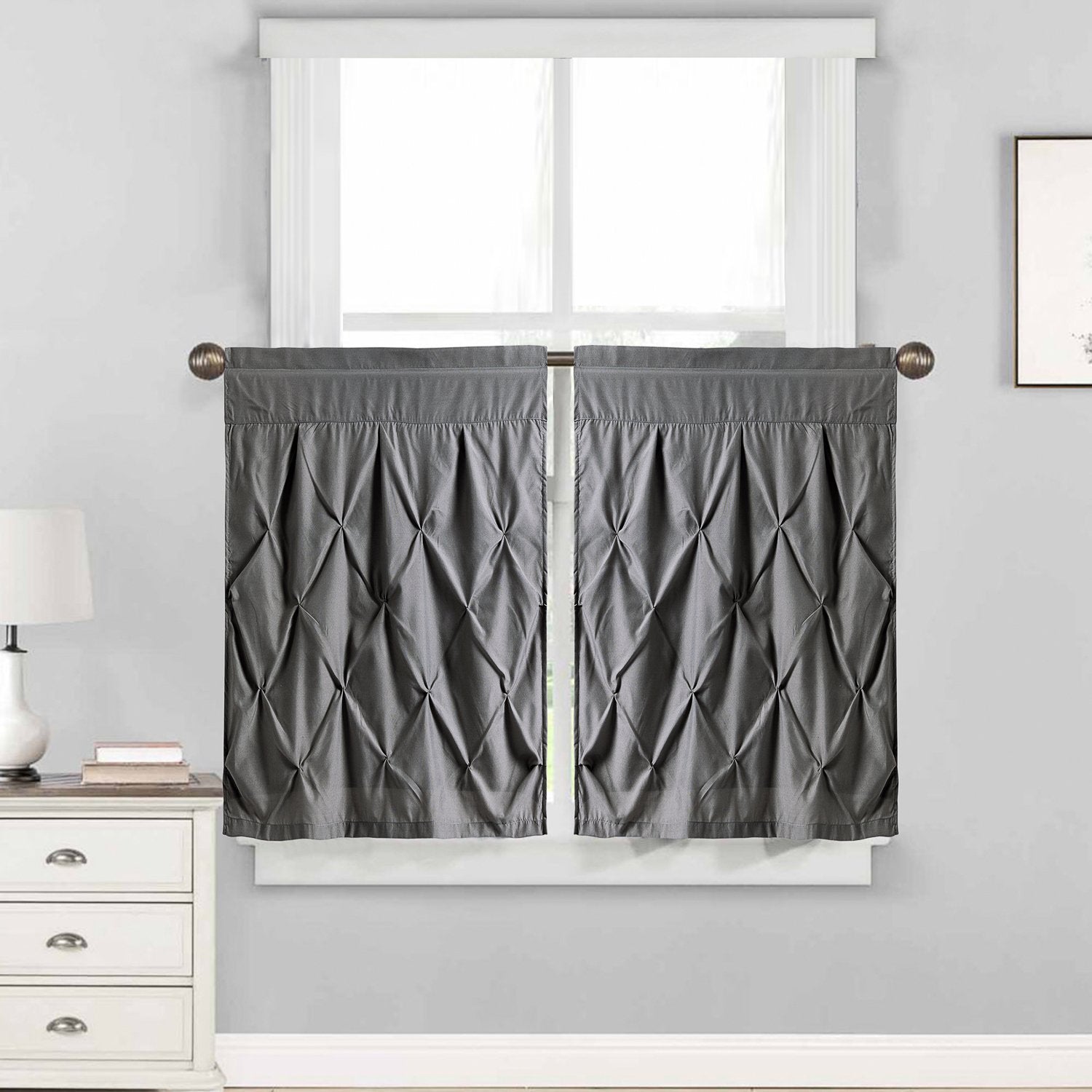 Hudson Pintuck Kitchen Window Curtain 24x30 Gray