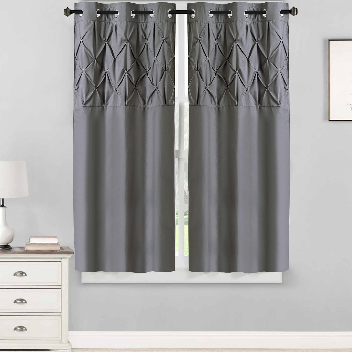 Hudson Pintuck Window Curtain Panel Pair 63x38 Gray