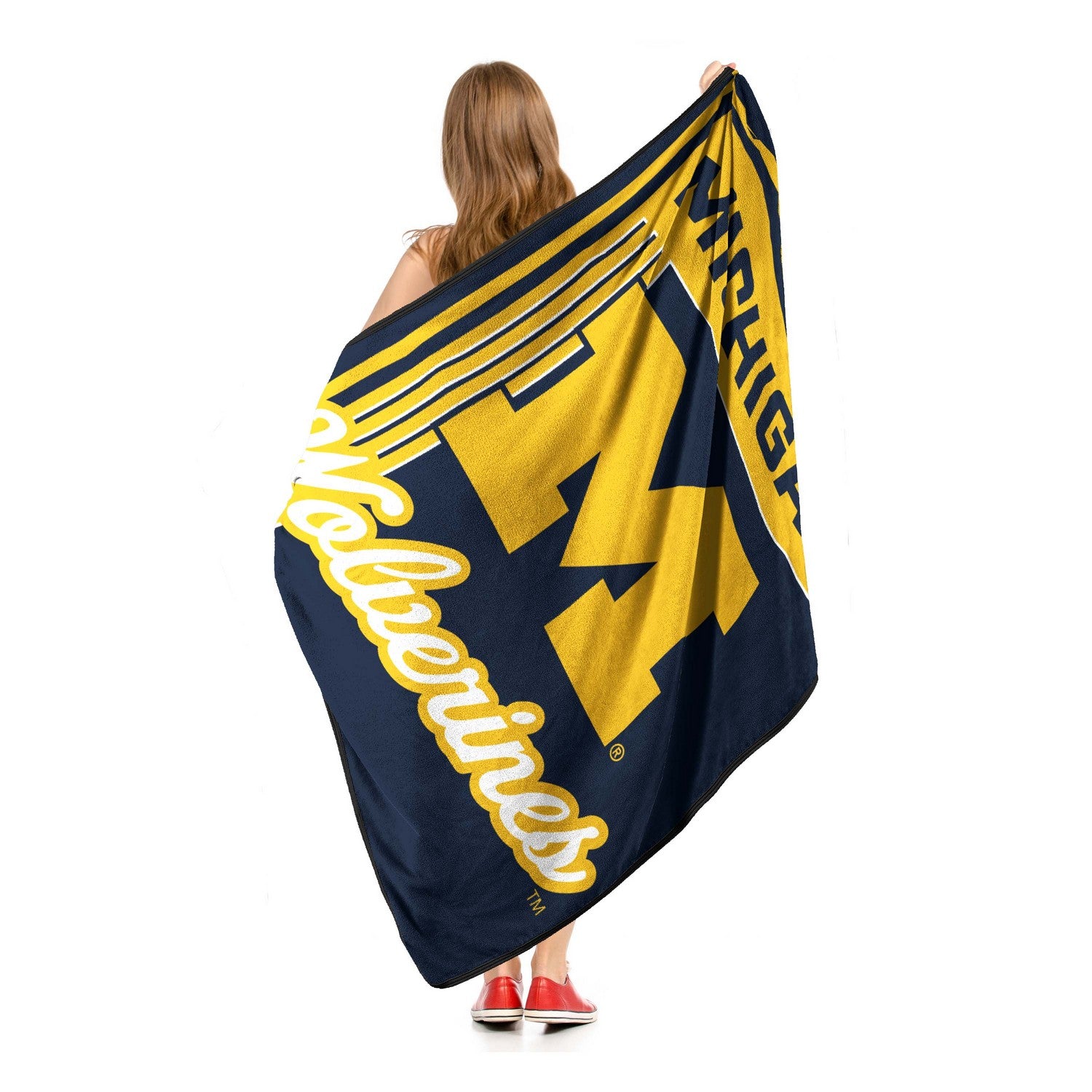 NCAA Raschel Throw Blanket Michigan Wolverines Model