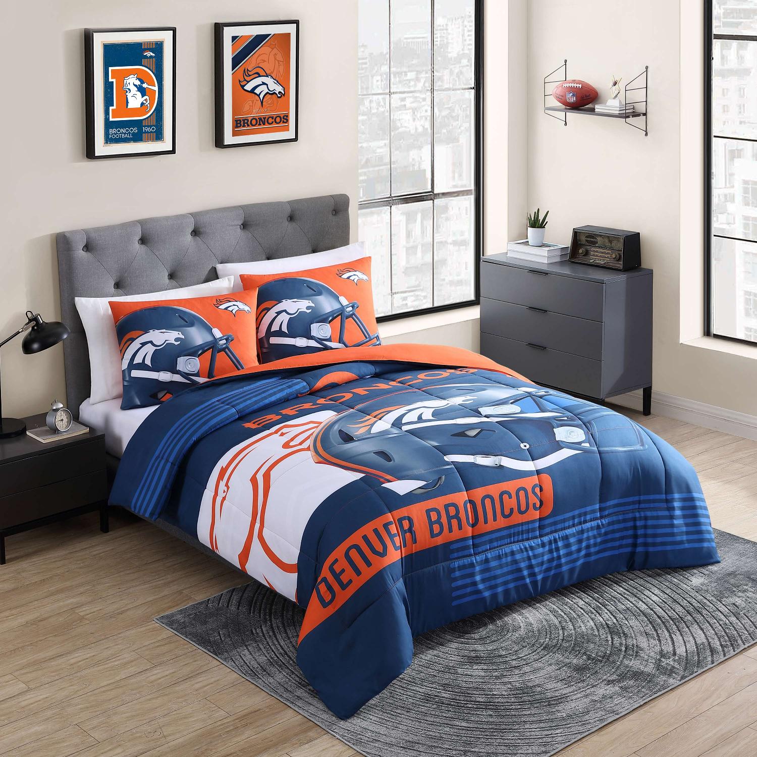 Denver Broncos NFL Officially Licensed 3-Piece Comforter Set - Bed