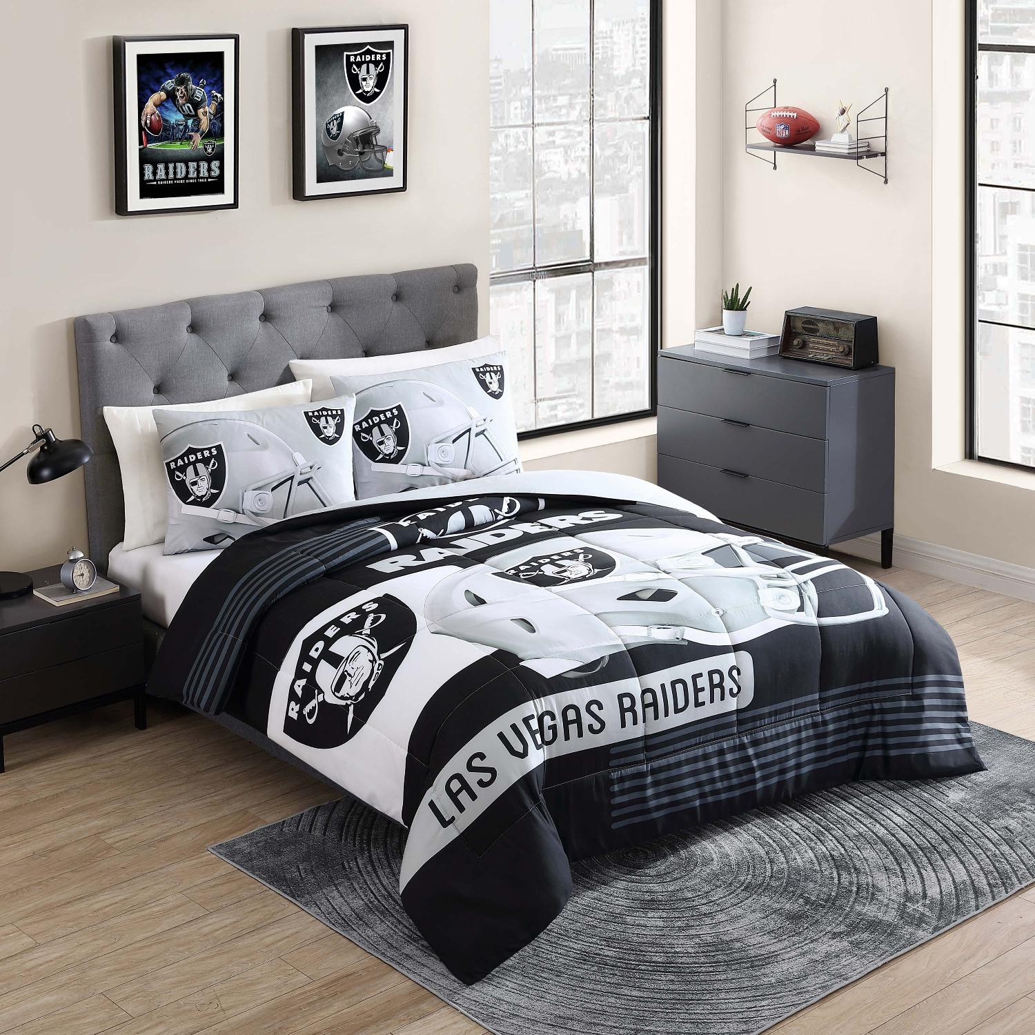 Las Vegas Raiders NFL Officially Licensed 3-Piece Comforter Set - Bed