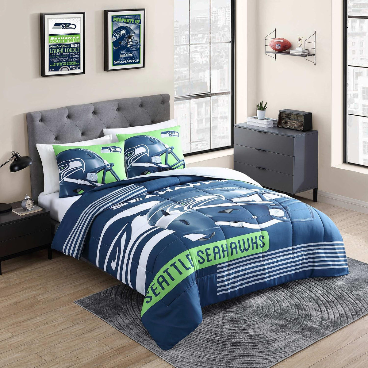 Seattle Seahawks NFL Officially Licensed 3-Piece Comforter Set - Bed