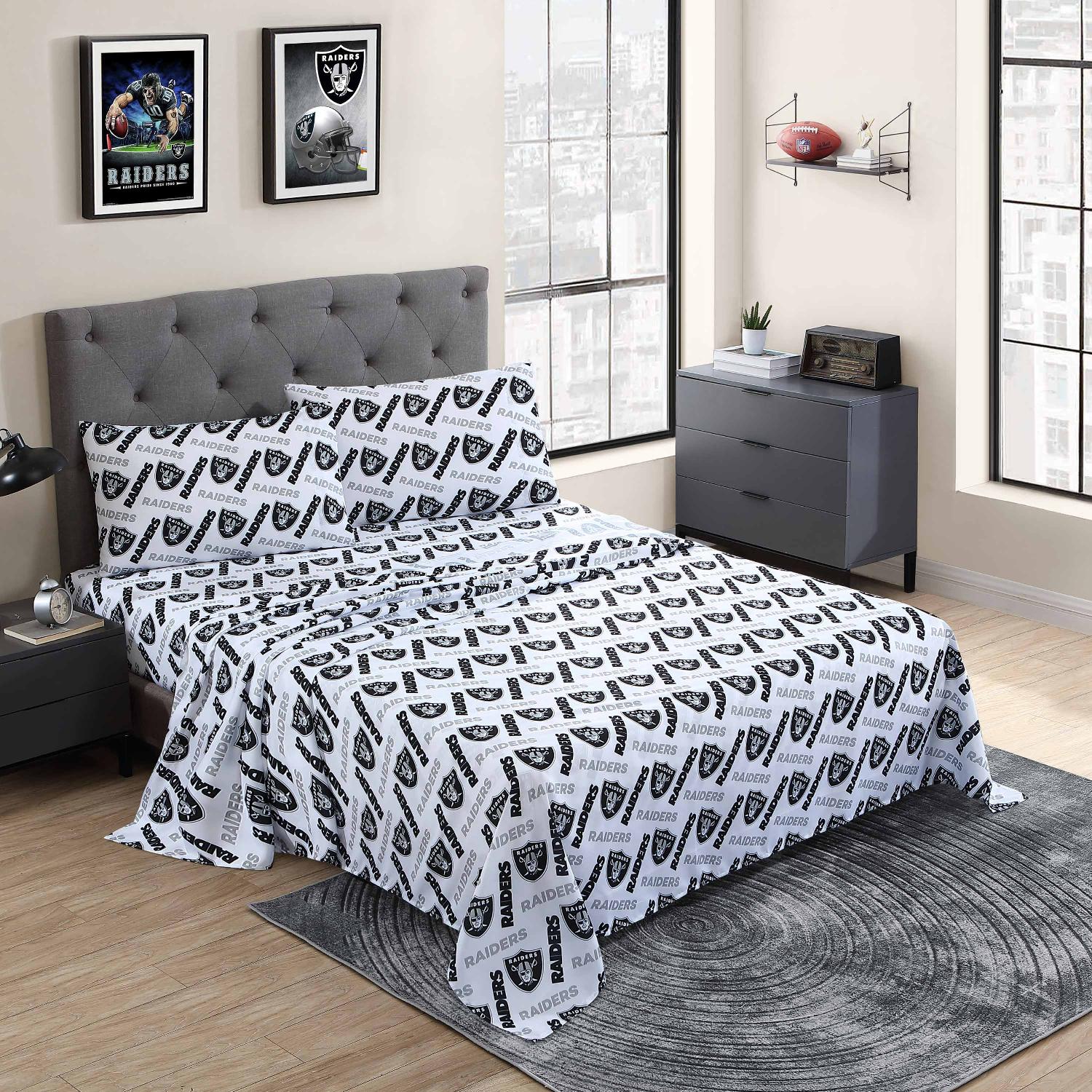 Las Vegas Raiders NFL Officially Licensed 4-Piece Sheet Set - Bed