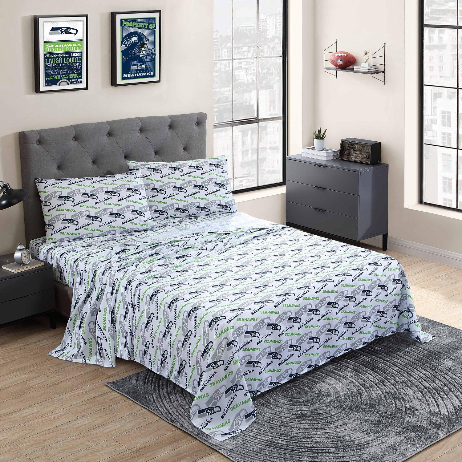 Seattle Seahawks NFL Officially Licensed 4-Piece Sheet Set - Bed