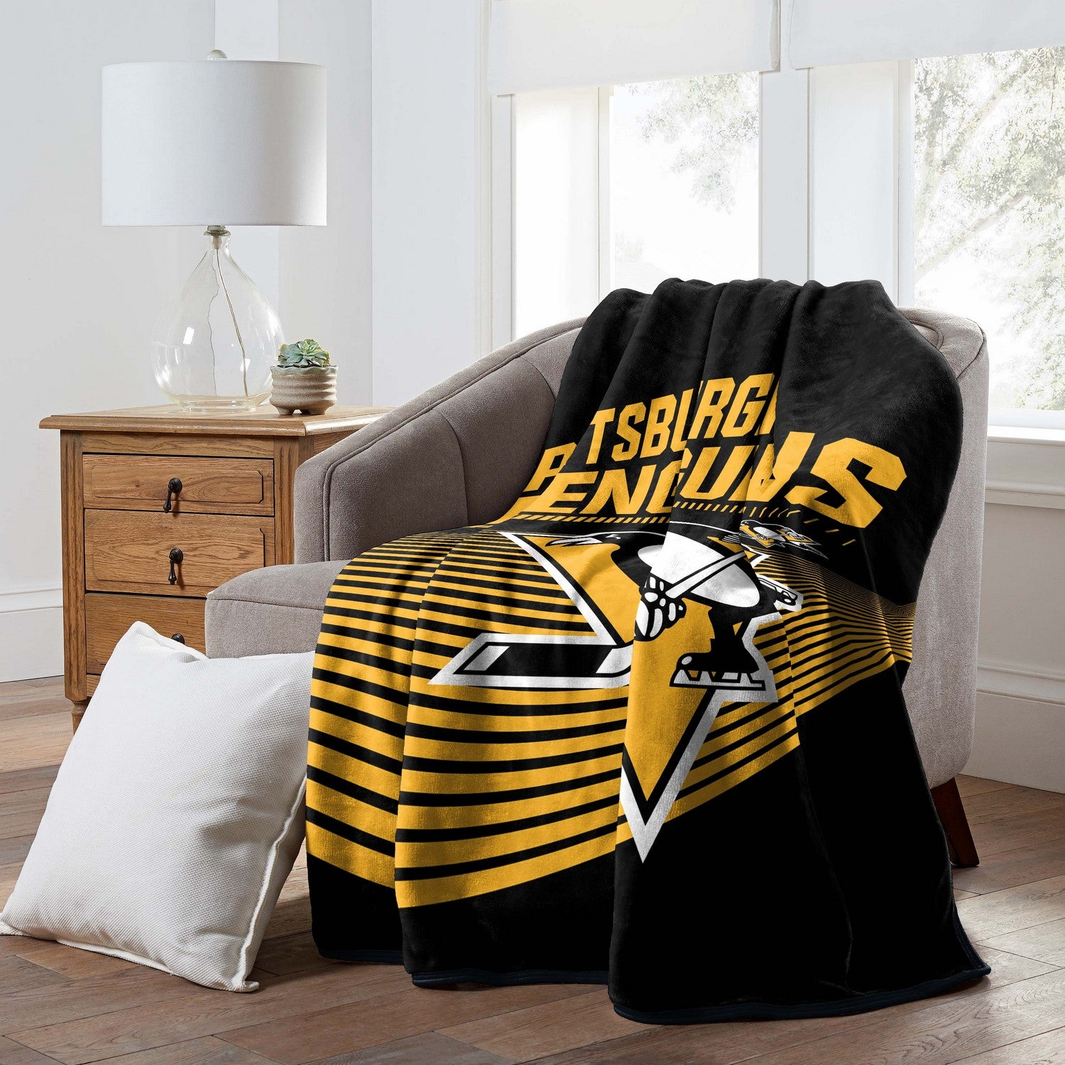 NHL Raschel Throw Blanket Pittsburgh Penguins Couch