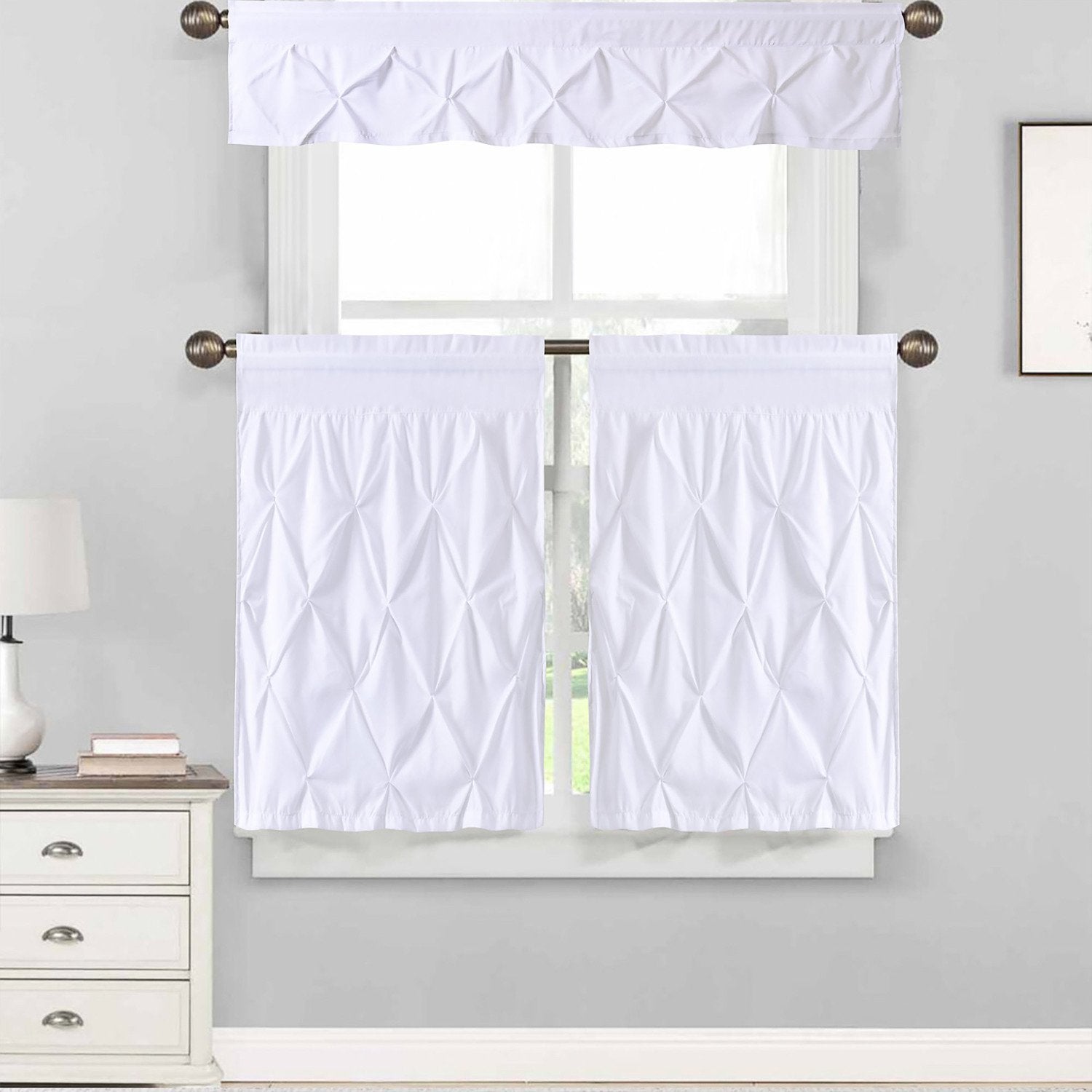 Pintuck Kitchen Window Curtain And Valance Set White 24 In