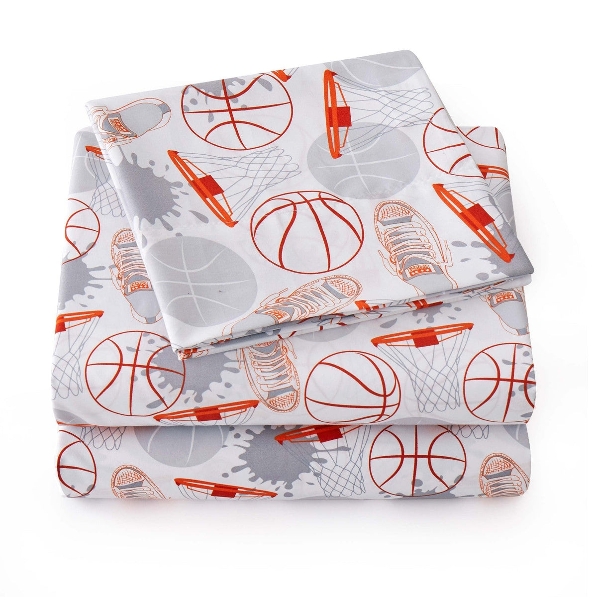 Printed Kids Bed Sheet Set (Basketball) - Folded