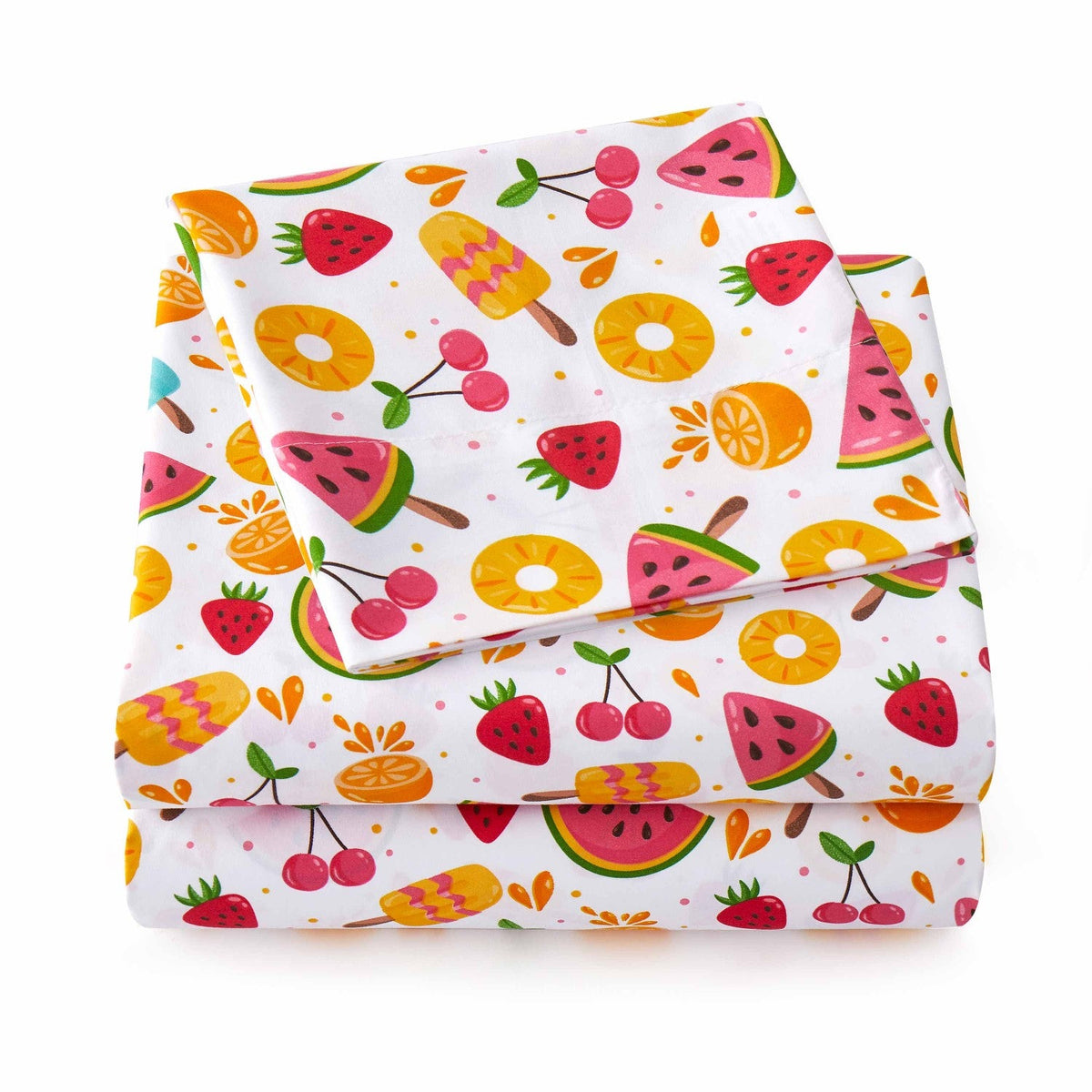 Printed Kids Bed Sheet Set (Fruity Fun) - Folded