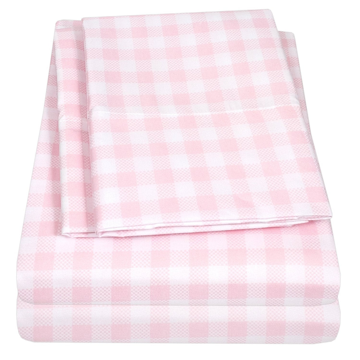Printed Kids Bed Sheet Set (Pink Gingham) - Folded
