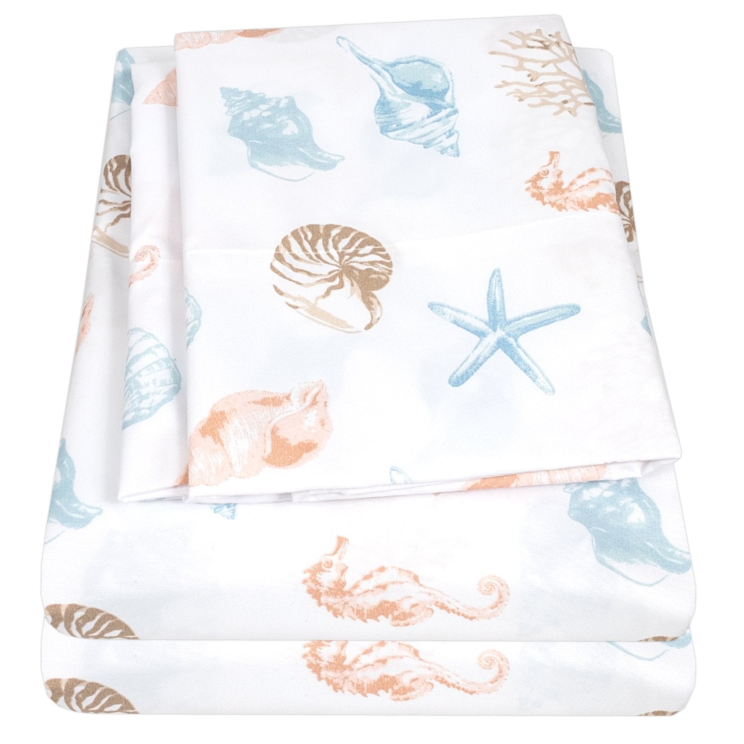 Printed Kids Bed Sheet Set (Seashells) - Folded